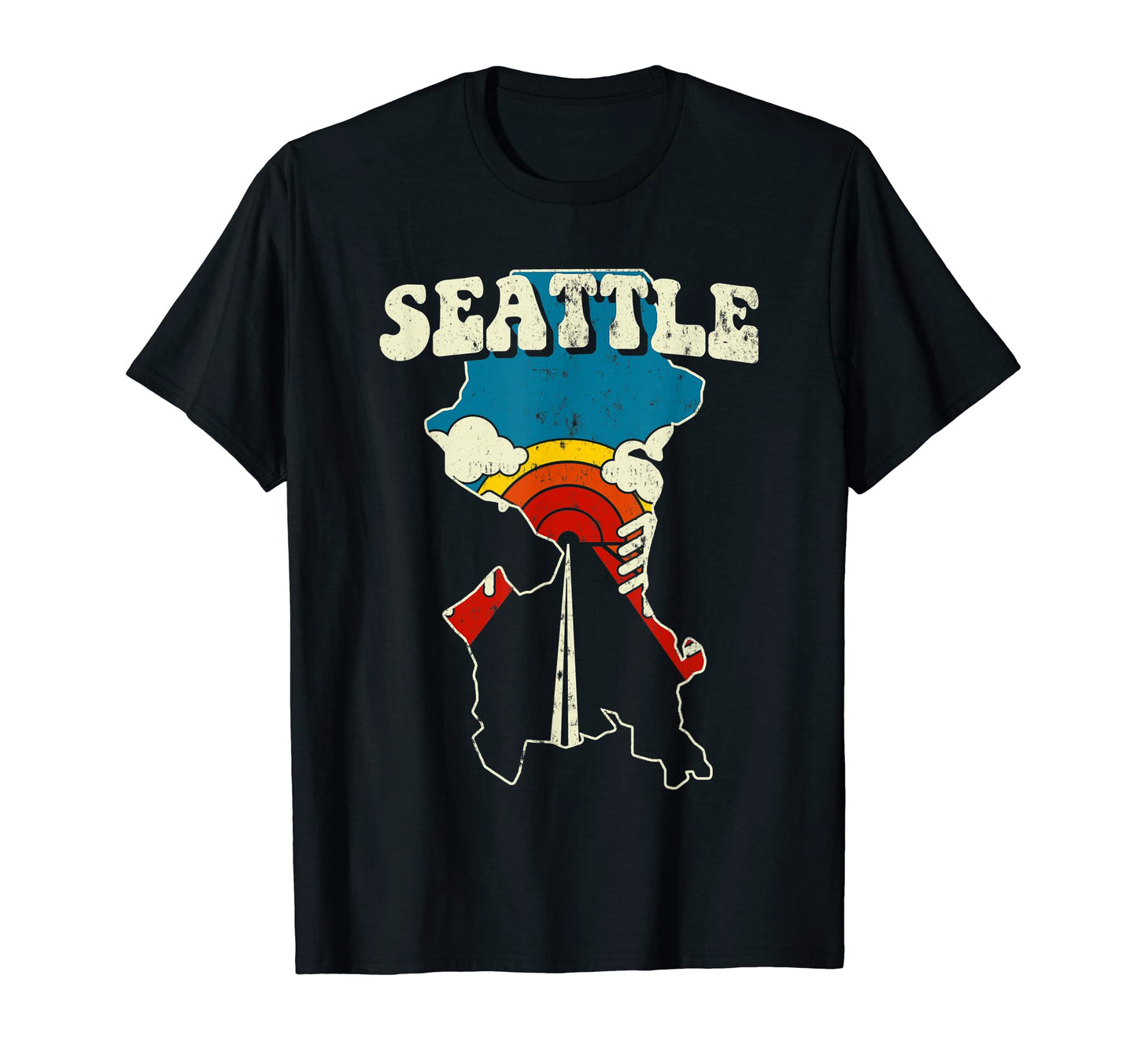 Seattle Usa City Rainbow Washington 70S Map T-Shirt - Graphic Print Unisex - T-Shirt, Sweatshirt, Hoodie