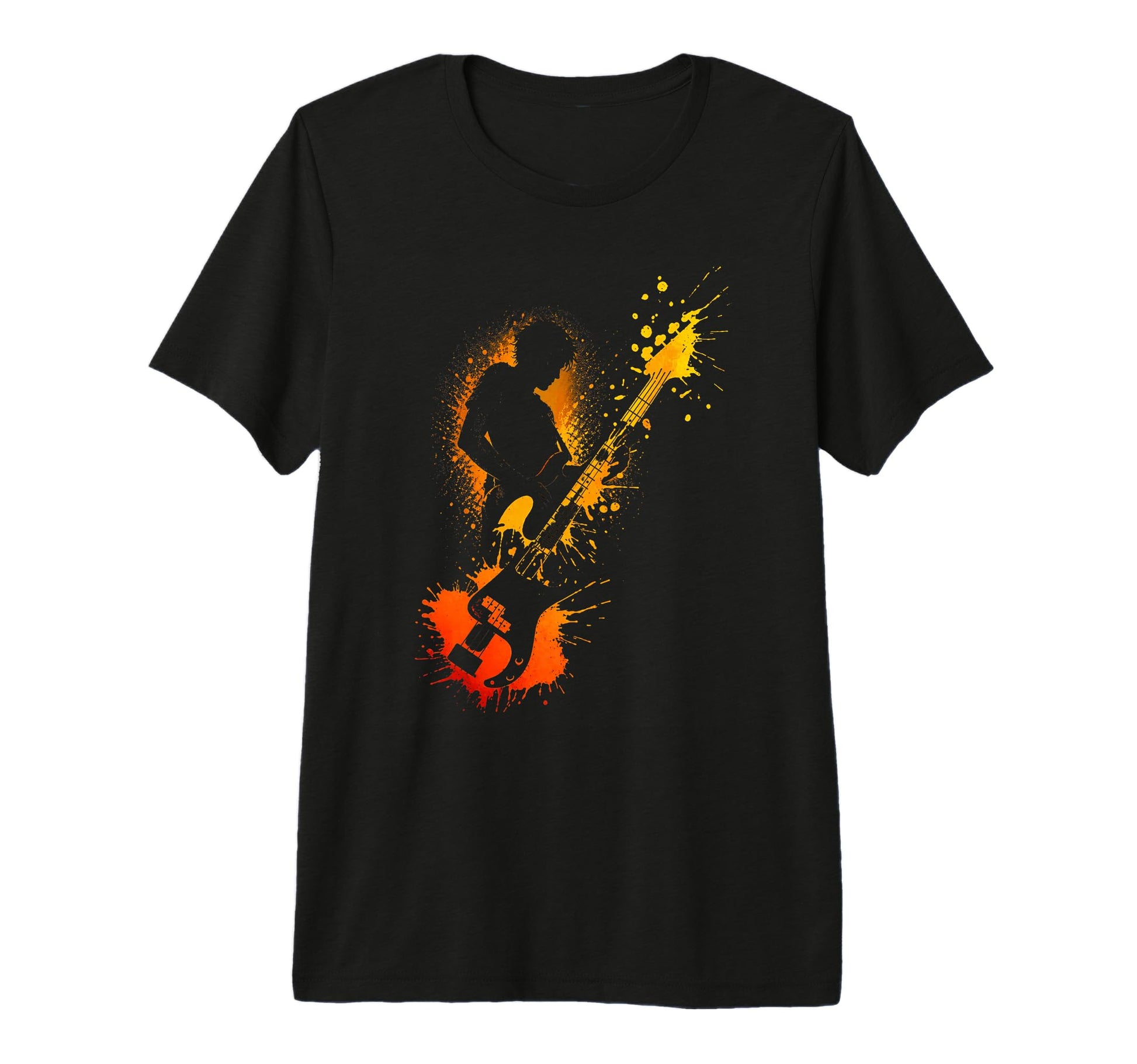 Guitarist Silhouette Splash Paint Art T-Shirt - Novelty Apparel for Adults - T-Shirt, Sweatshirt, Hoodie