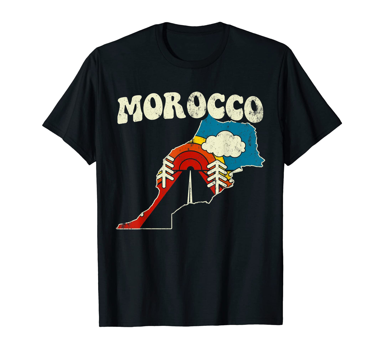 Morocco Moroccan Country Rainbow 70S Map T-Shirt - Custom Art Print Unisex - T-Shirt, Sweatshirt, Hoodie