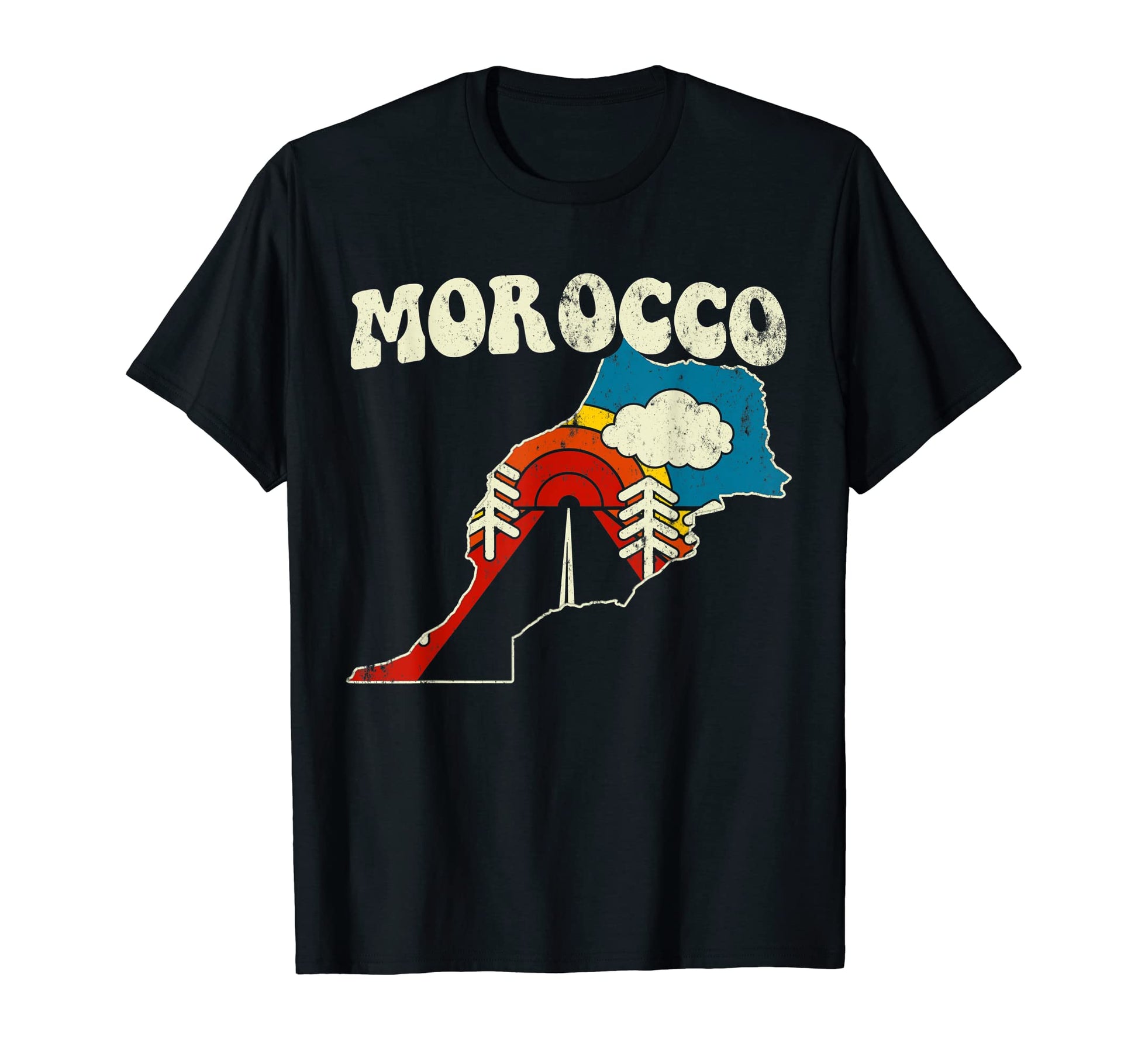 Morocco Moroccan Country Rainbow 70S Map T-Shirt - Custom Art Print Unisex - T-Shirt, Sweatshirt, Hoodie