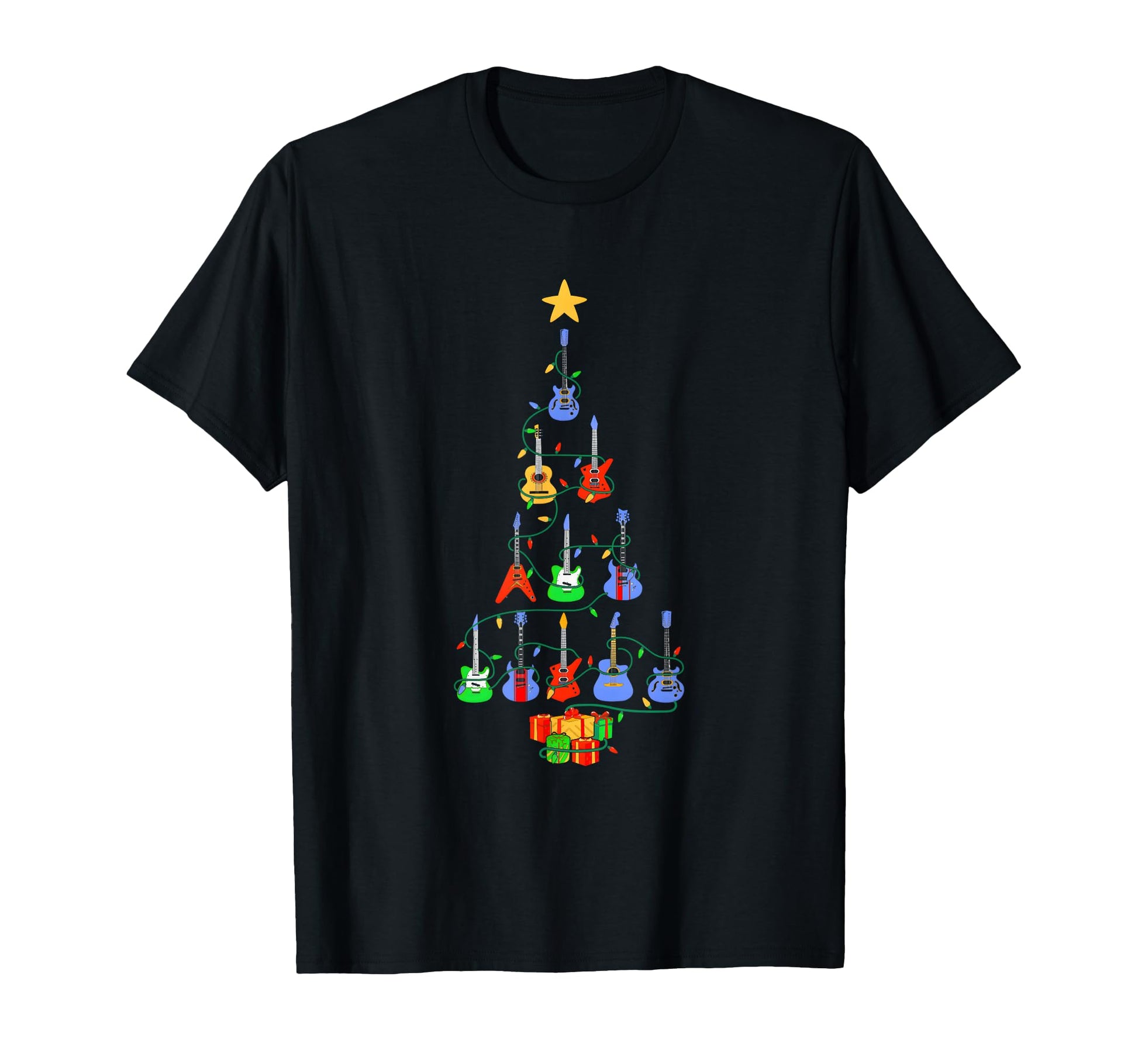 Guitar Tree Lights Rock Music Holiday T-Shirt - Trendy Graphic Men Women - T-Shirt, Sweatshirt, Hoodie