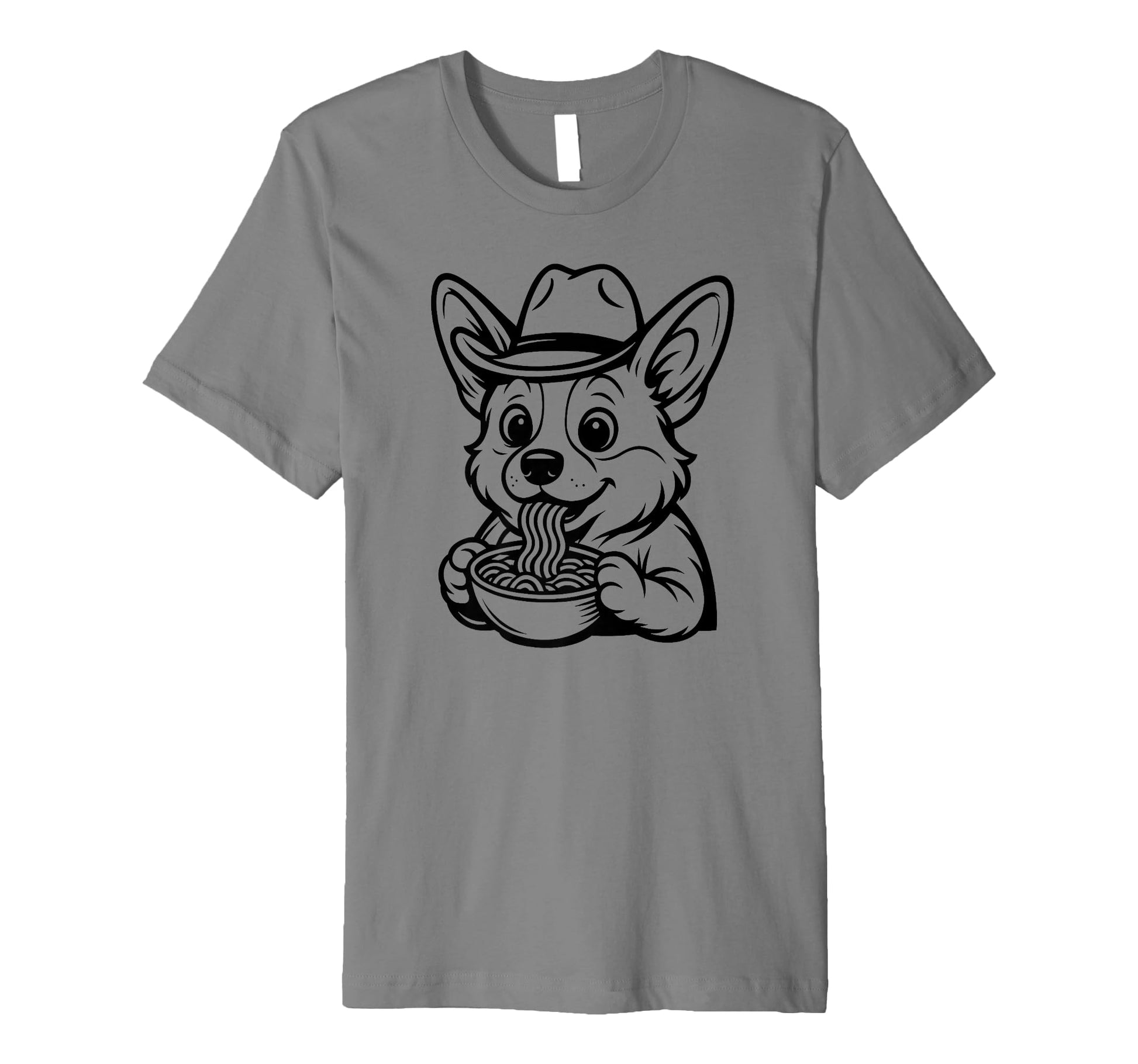 Corgi Dog Eating Ramen Noodles Cowboy T-Shirt - Novelty Apparel Men Women - T-Shirt, Sweatshirt, Hoodie