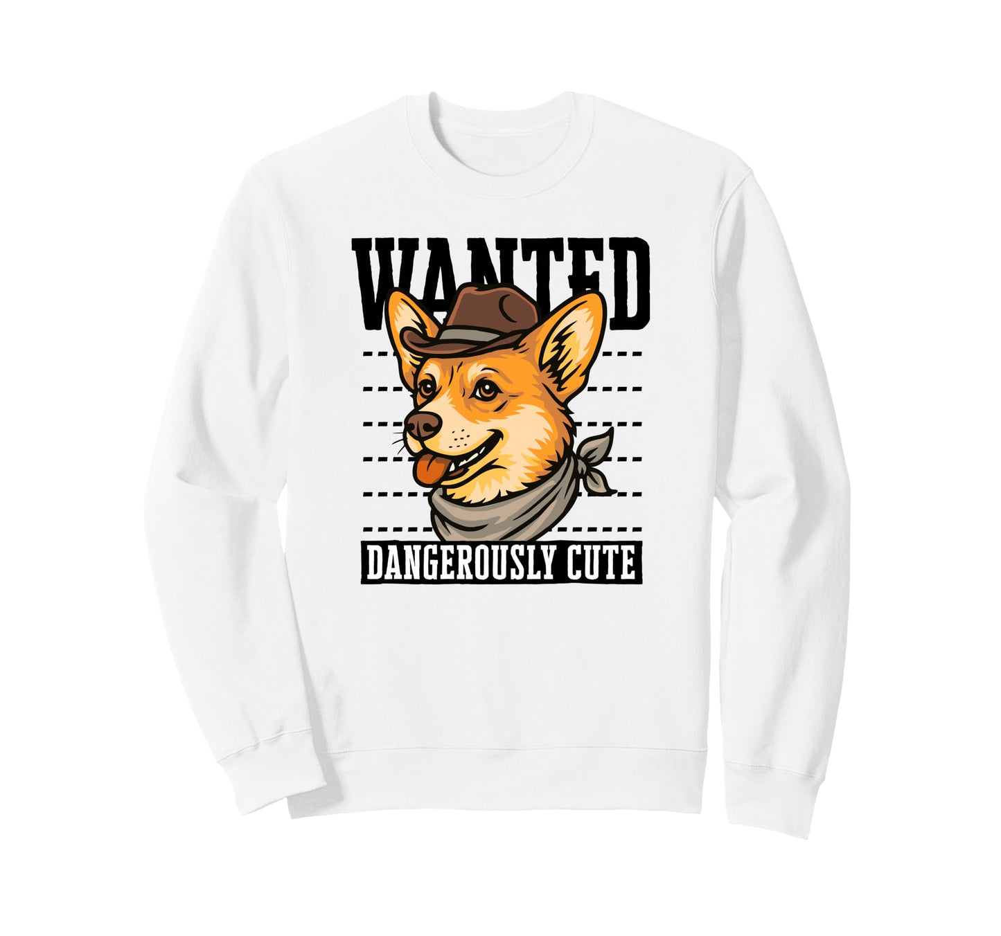 Funny Cowboy Wanted Corgi Drawing Sweatshirt - Aesthetic Graphic Unisex - T-Shirt, Sweatshirt, Hoodie