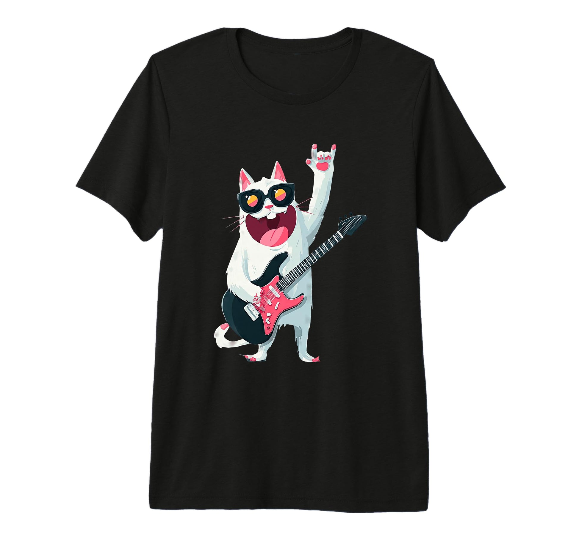 Cat Guitarist Funny Cat Rock Music T-Shirt - Novelty Apparel for Adults - T-Shirt, Sweatshirt, Hoodie