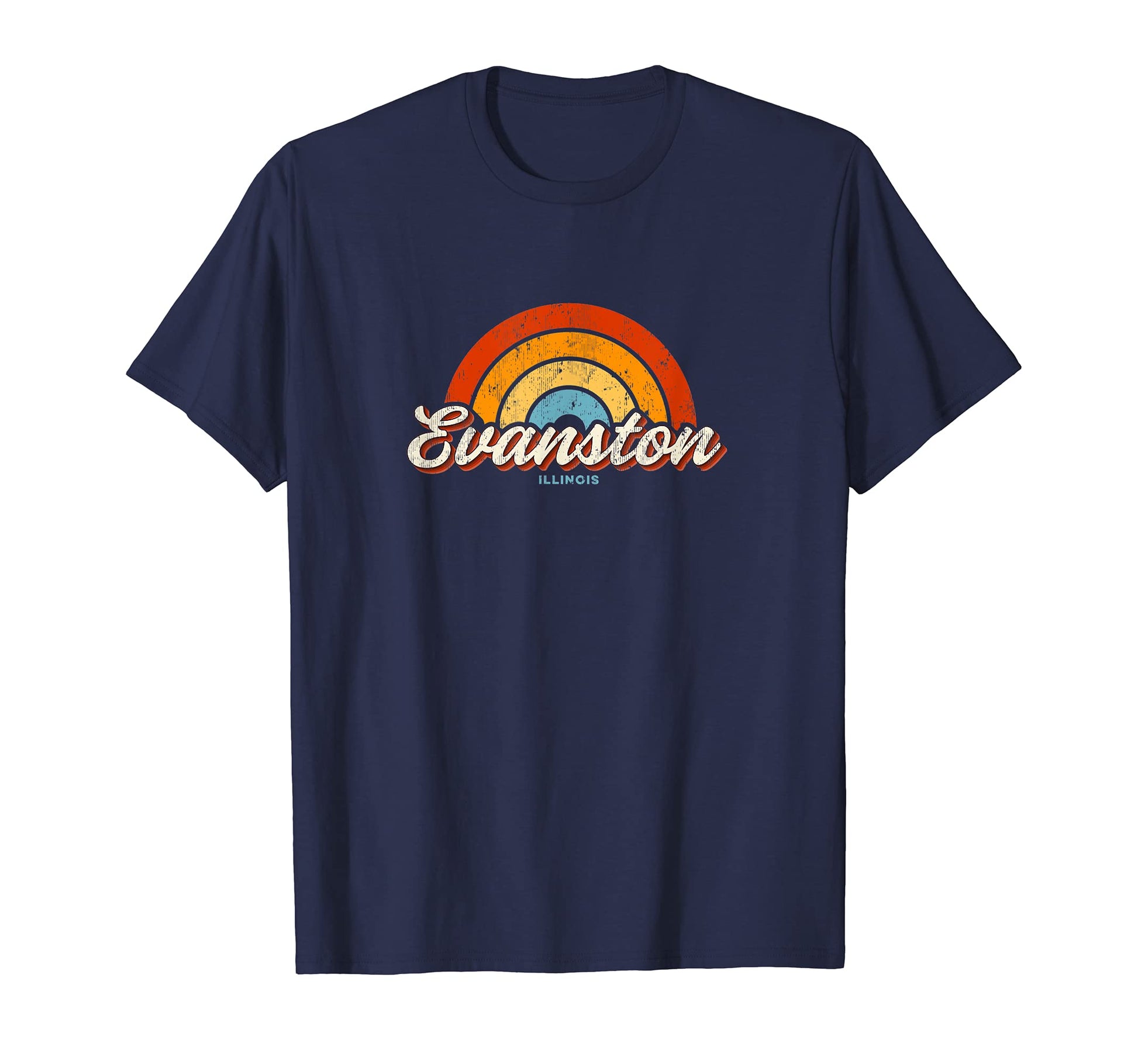 Evanston Illinois Il Rainbow 70S T-Shirt - Fun Novelty Design for Adults - T-Shirt, Sweatshirt, Hoodie