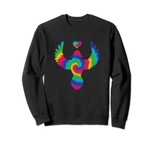 Bird Heart Tie Dye Peace Love Sweatshirt - Custom Art Print for Adults - T-Shirt, Sweatshirt, Hoodie