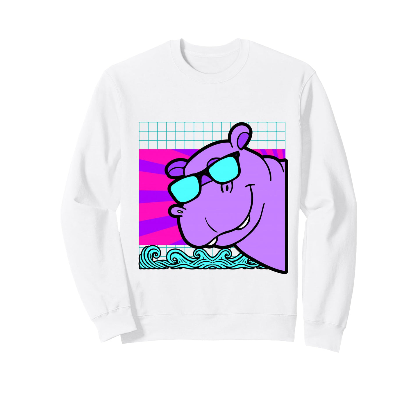 Aesthetic Vaporwave Outfits Hippo Sweatshirt - Casual Everyday Wear Unisex - T-Shirt, Sweatshirt, Hoodie