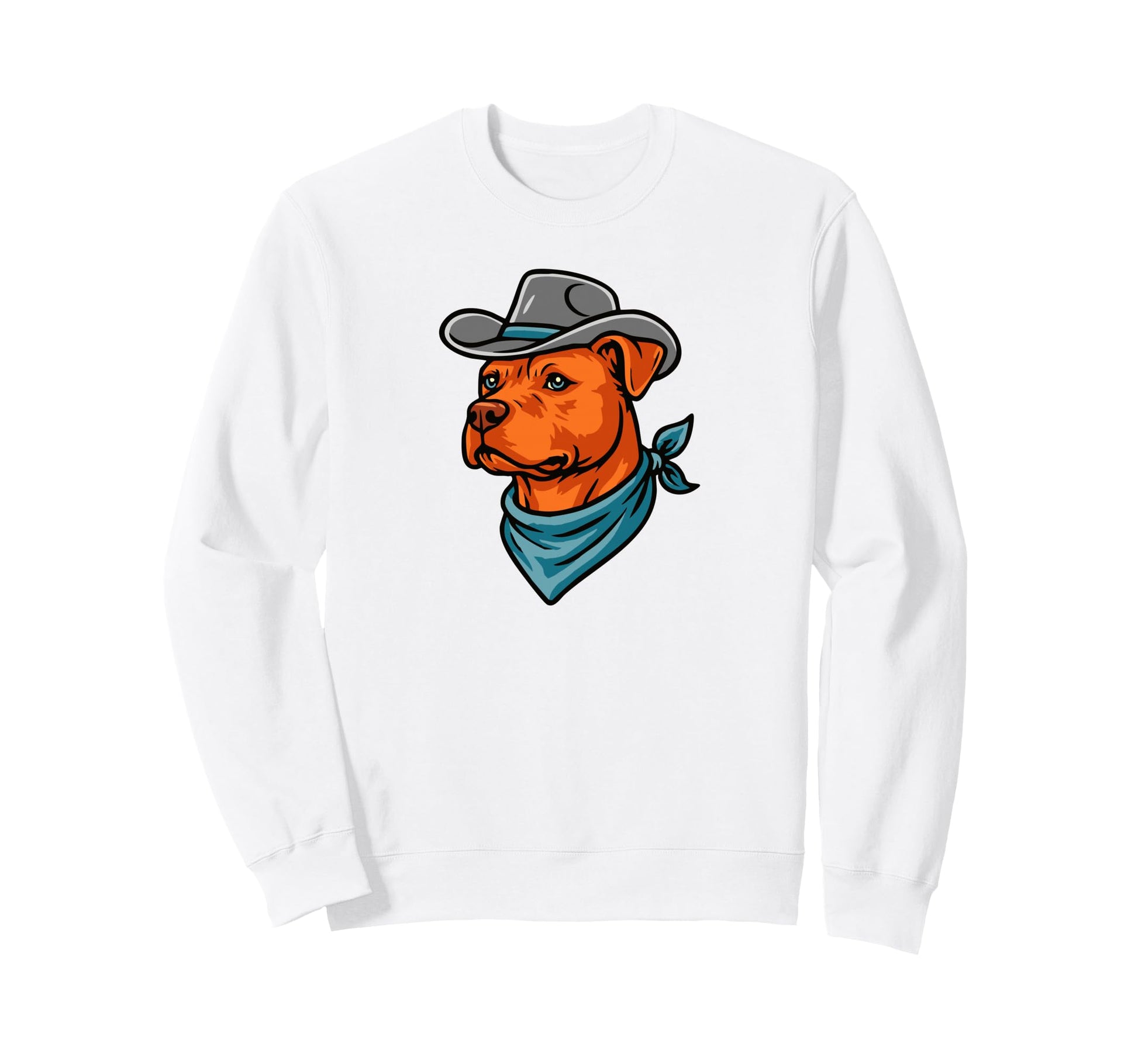 Funny Cowboy Pitbull Drawing Pit Sweatshirt - Novelty Apparel for Adults - T-Shirt, Sweatshirt, Hoodie