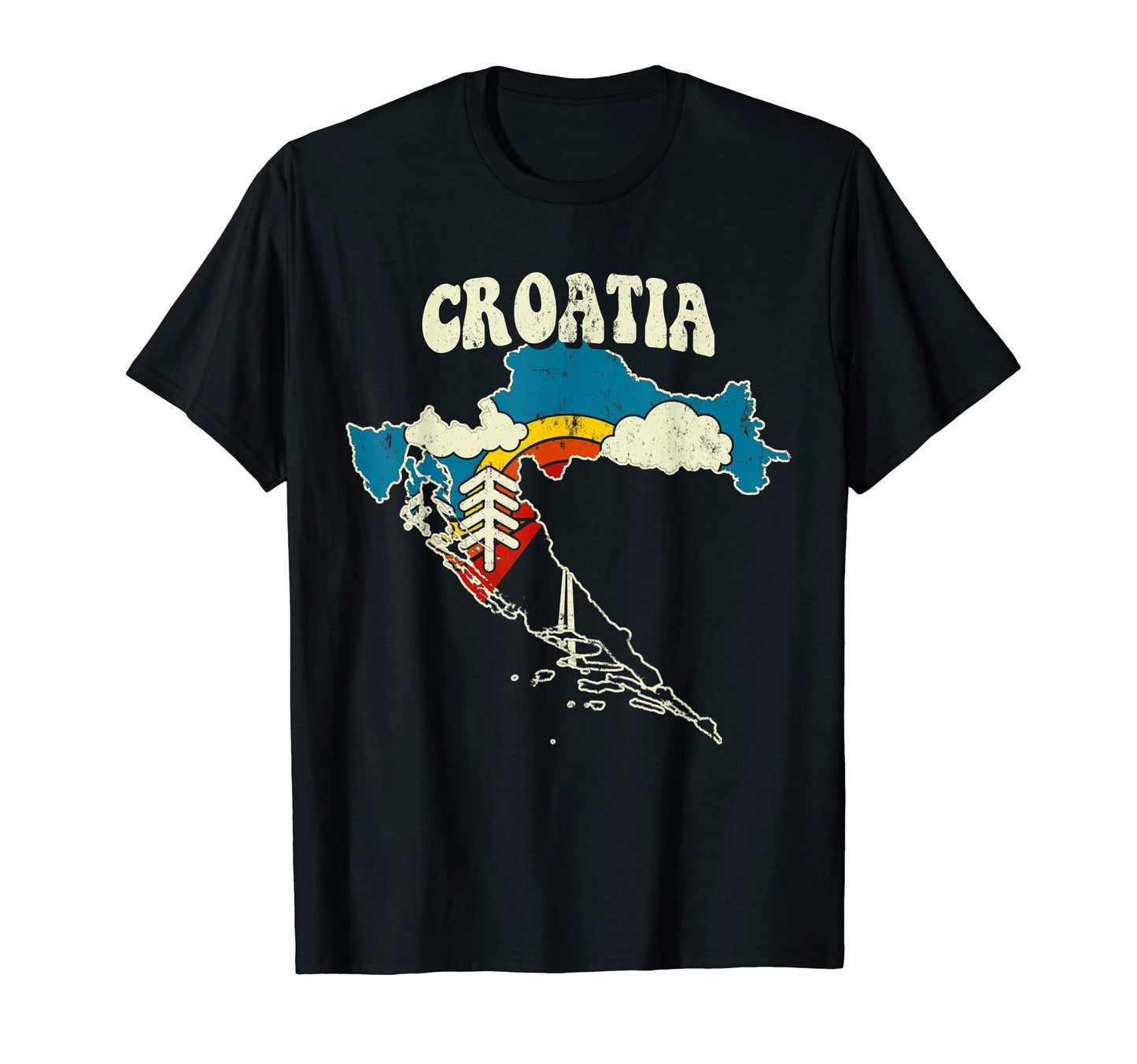Croatia Croatian Country Rainbow 70S T-Shirt - Novelty Apparel for Adults - T-Shirt, Sweatshirt, Hoodie