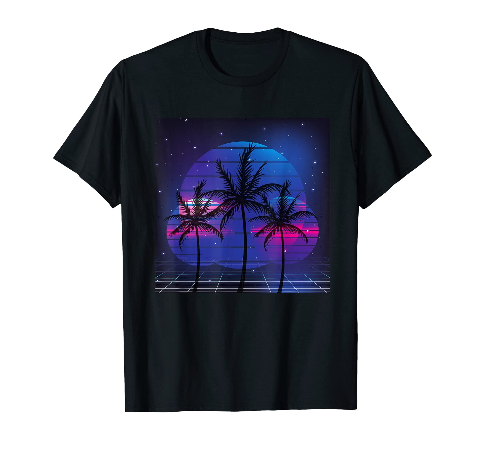 80S Palm Tree Sunset Beach Vaporwave T-Shirt - Minimalist Print for Adults - T-Shirt, Sweatshirt, Hoodie
