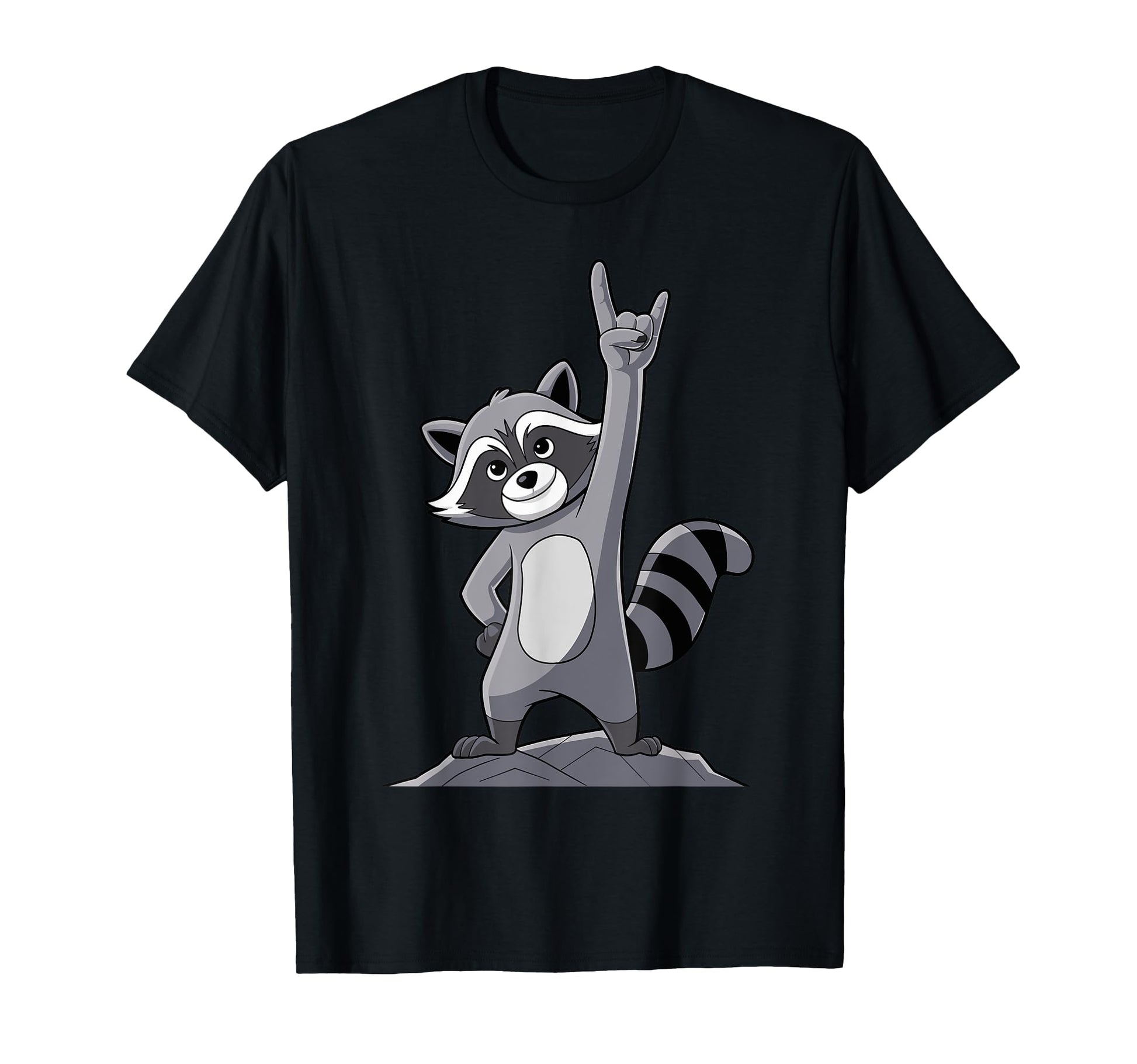 Raccoon Rock Gesture Adventure Spirit T-Shirt - Custom Art Print Men Women - T-Shirt, Sweatshirt, Hoodie