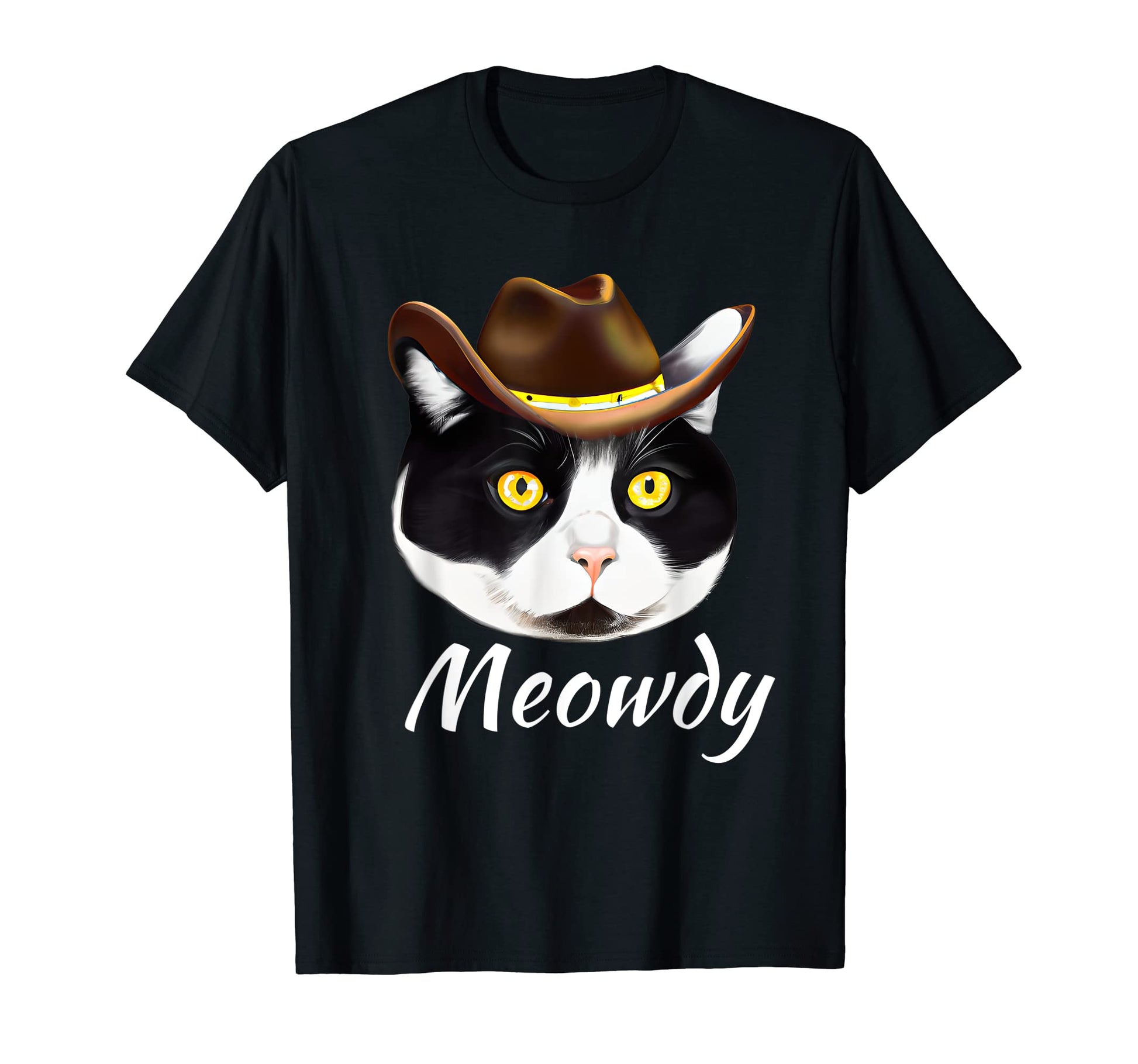Meowdy Funny Country Music Cat Cowboy Hat T-Shirt - Custom Art Print Unisex - T-Shirt, Sweatshirt, Hoodie