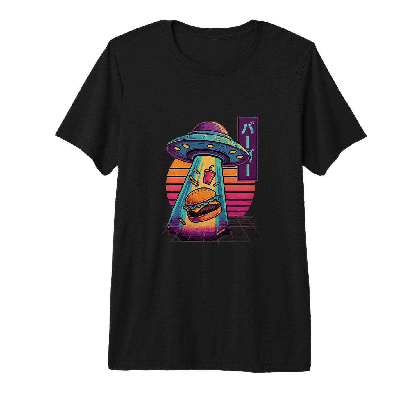 Burger Ufo Abduction Vaporwave T-Shirt - Novelty Apparel Men Women - T-Shirt, Sweatshirt, Hoodie