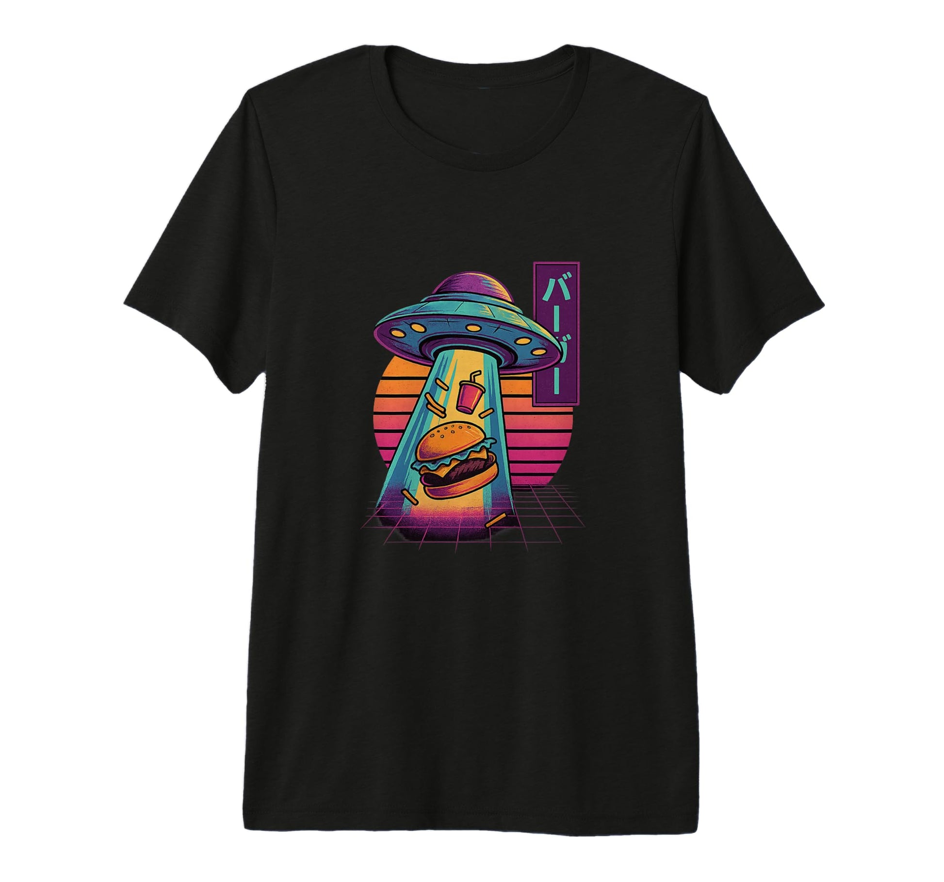 Burger Ufo Abduction Vaporwave T-Shirt - Novelty Apparel Men Women - T-Shirt, Sweatshirt, Hoodie