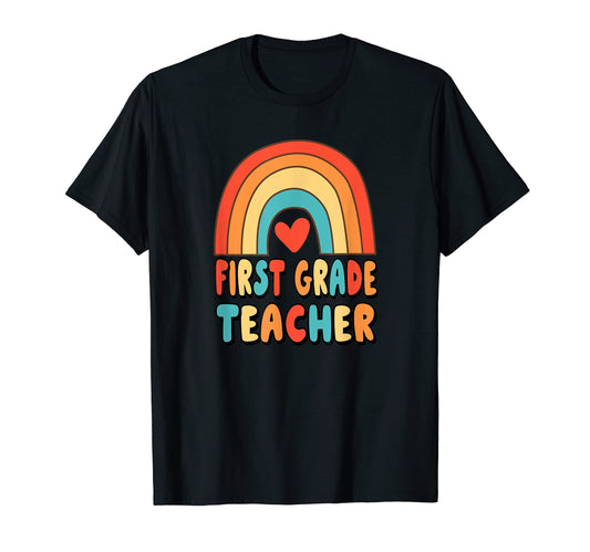 1St Grade Teacher Rainbow Heart 70S Boho T-Shirt - Minimalist Print Unisex - T-Shirt, Sweatshirt, Hoodie