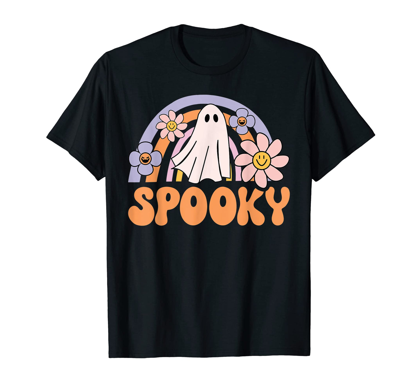 Spooky Floral Groovy Ghost Rainbow T-Shirt - Streetwear Style Men Women - T-Shirt, Sweatshirt, Hoodie