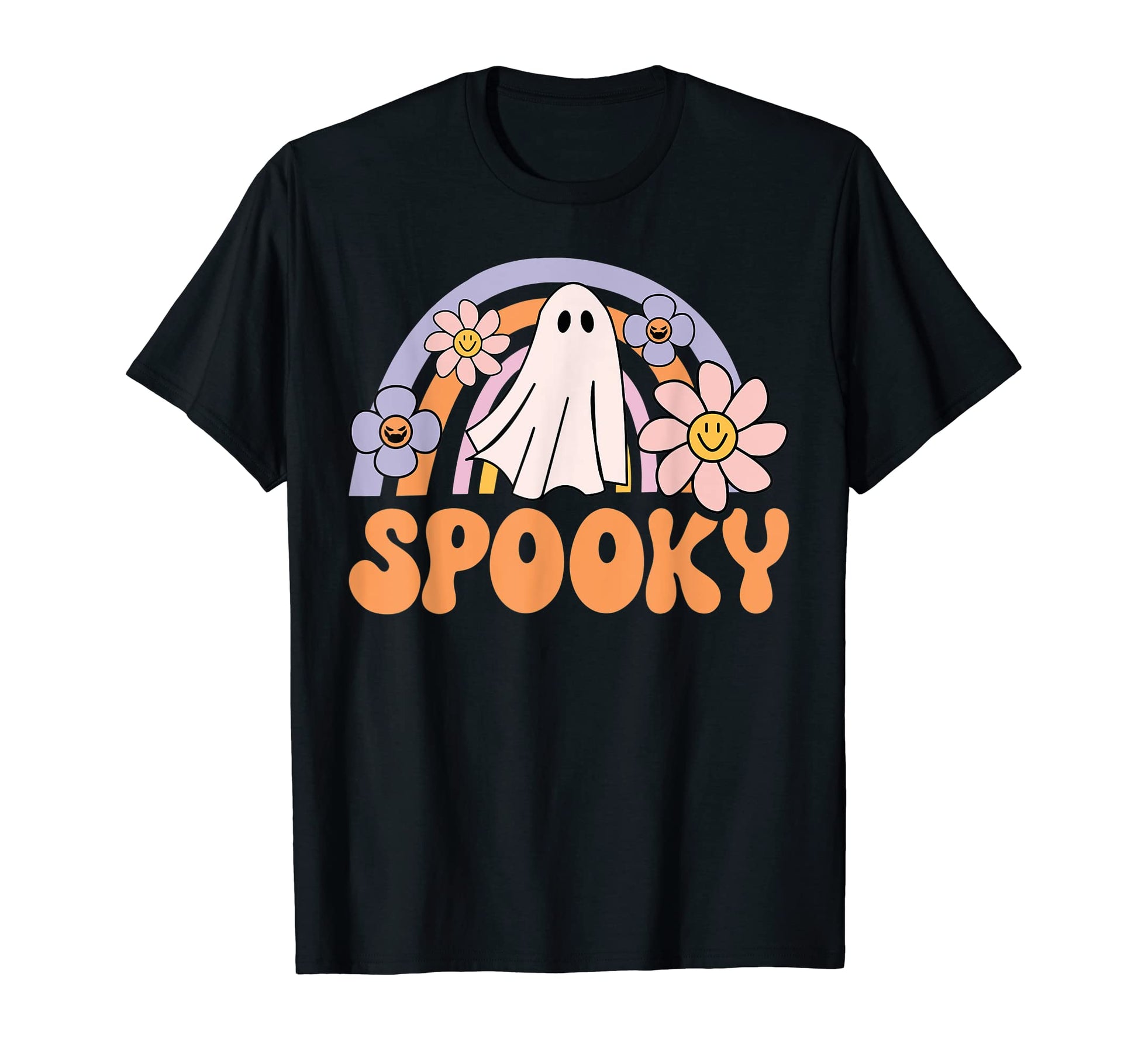 Spooky Floral Groovy Ghost Rainbow T-Shirt - Streetwear Style Men Women - T-Shirt, Sweatshirt, Hoodie