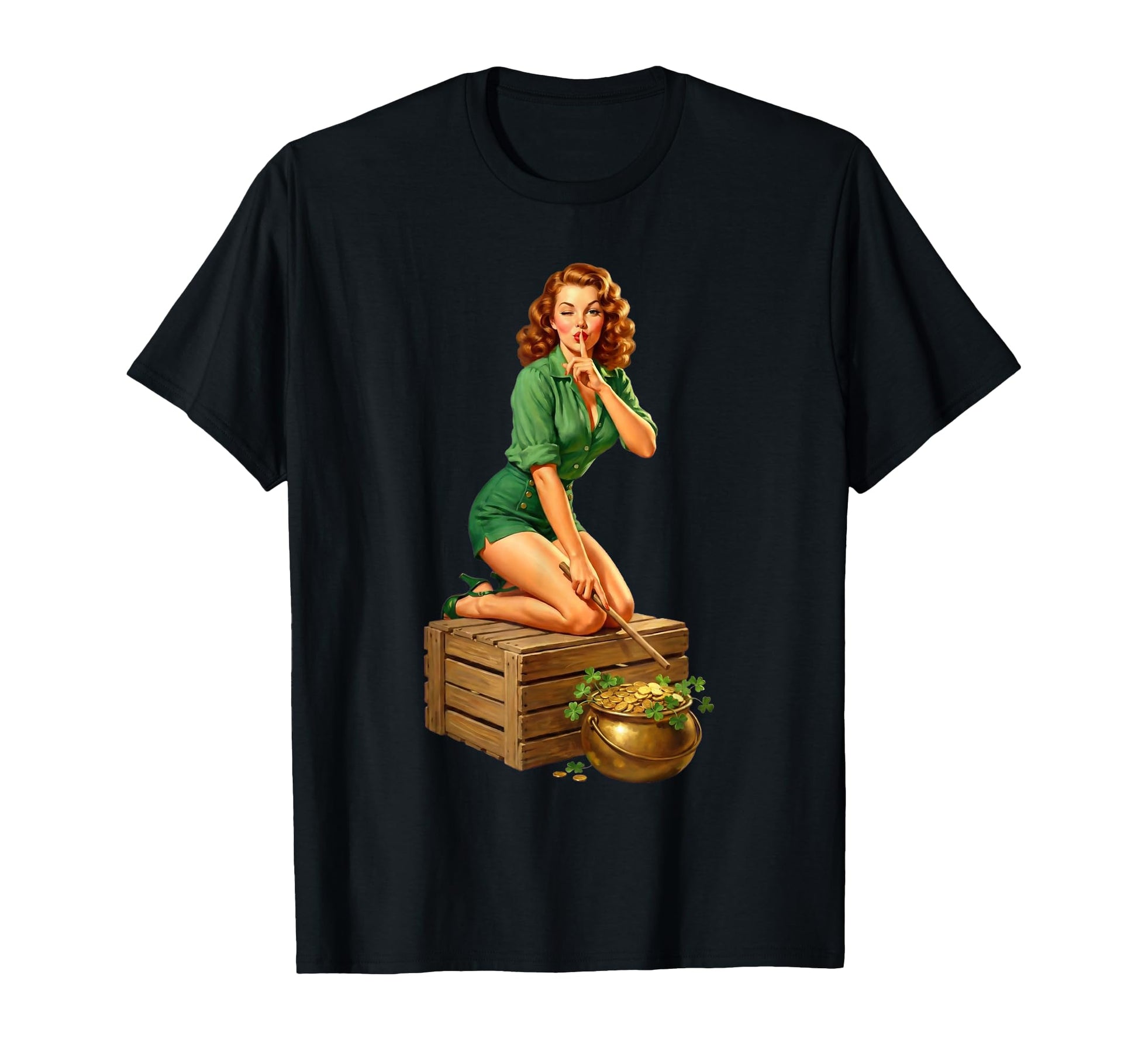 St Patricks Day Pinup Lucky Pot Gold T-Shirt - Minimalist Print Unisex - T-Shirt, Sweatshirt, Hoodie