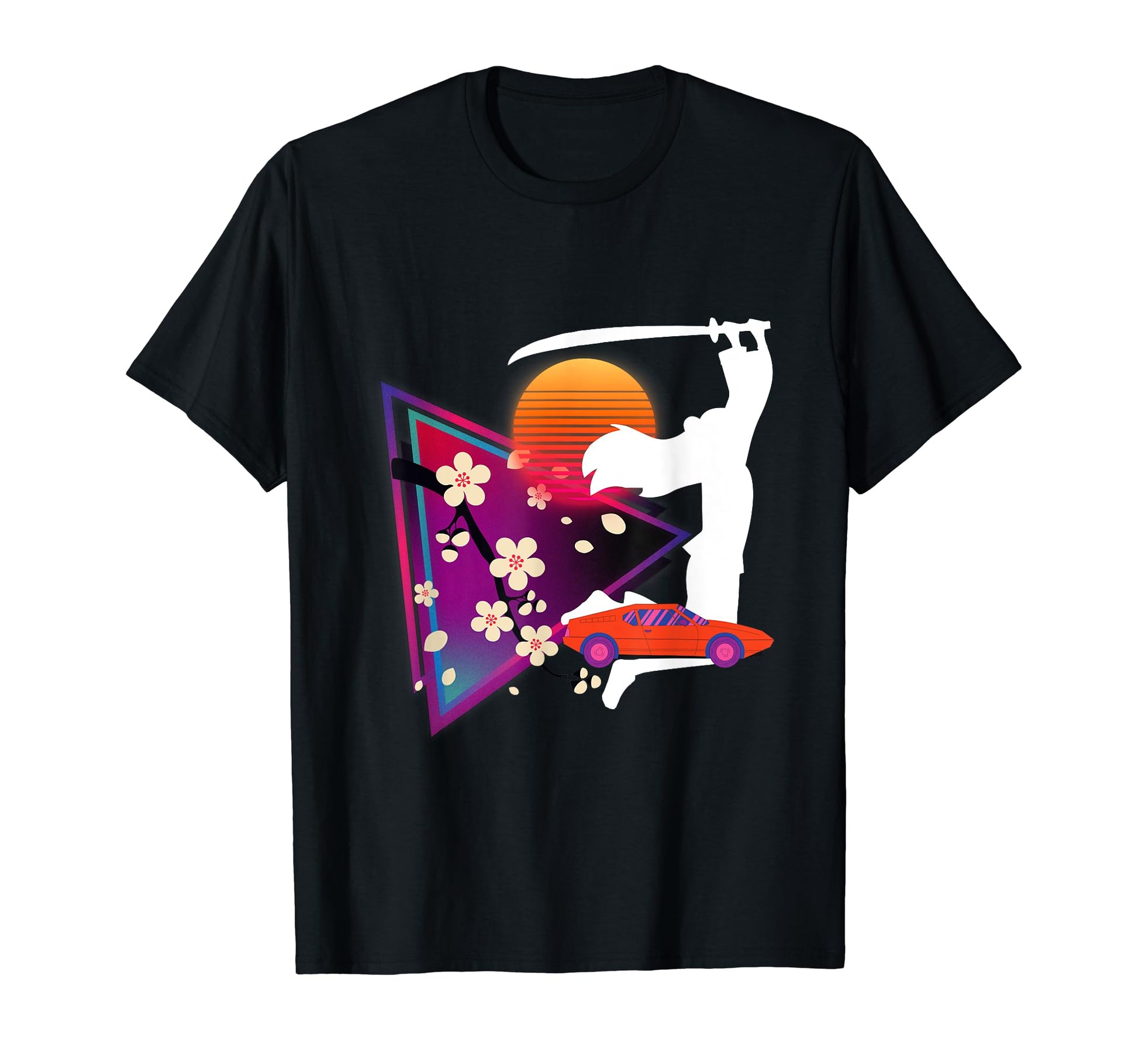 Samurai Japan Cherry Blossoms Vaporwave T-Shirt - Unique Graphic Men Women - T-Shirt, Sweatshirt, Hoodie