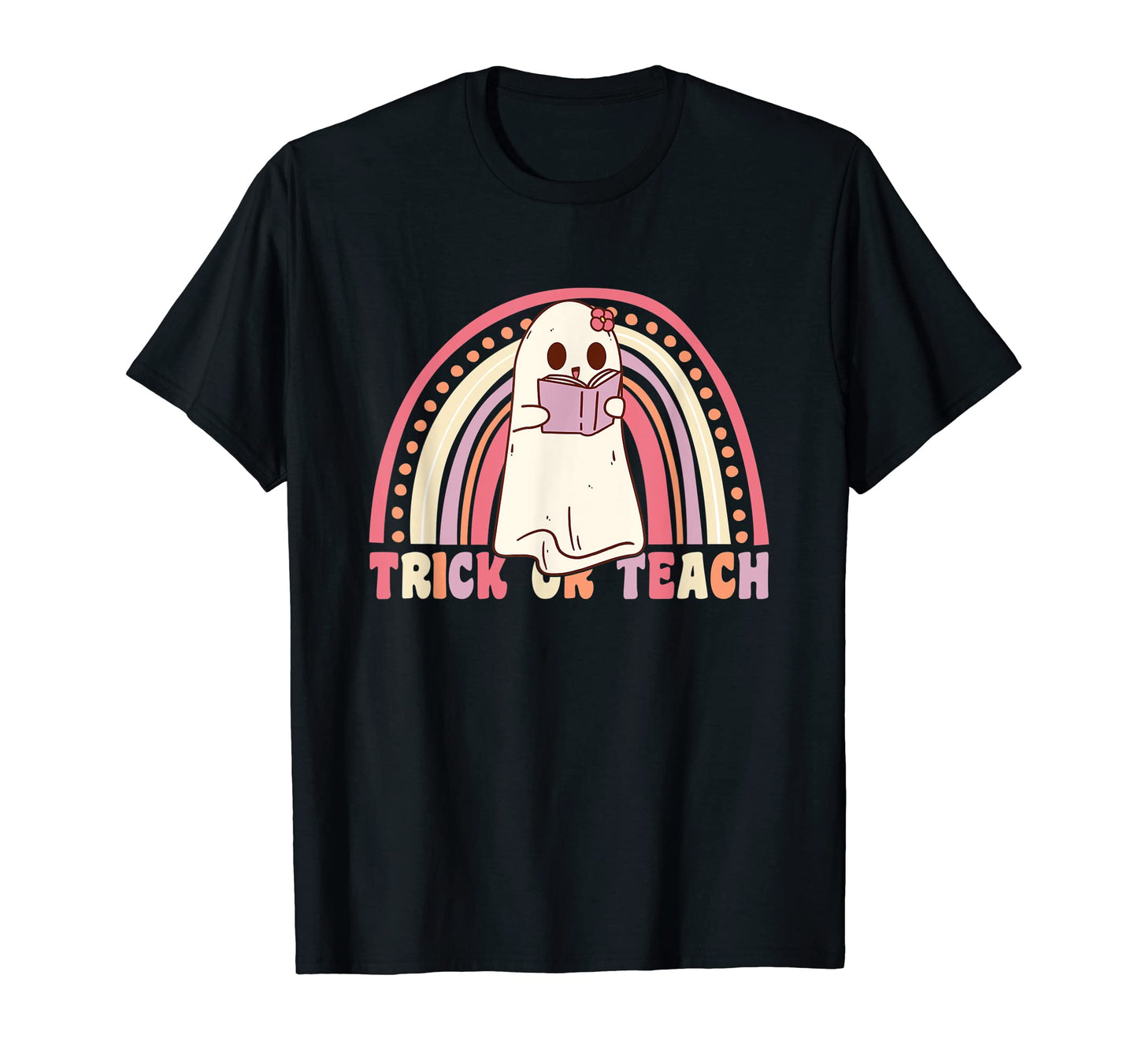 Trick Or Teach Groovy Ghost Rainbow T-Shirt - Custom Art Print for Adults - T-Shirt, Sweatshirt, Hoodie