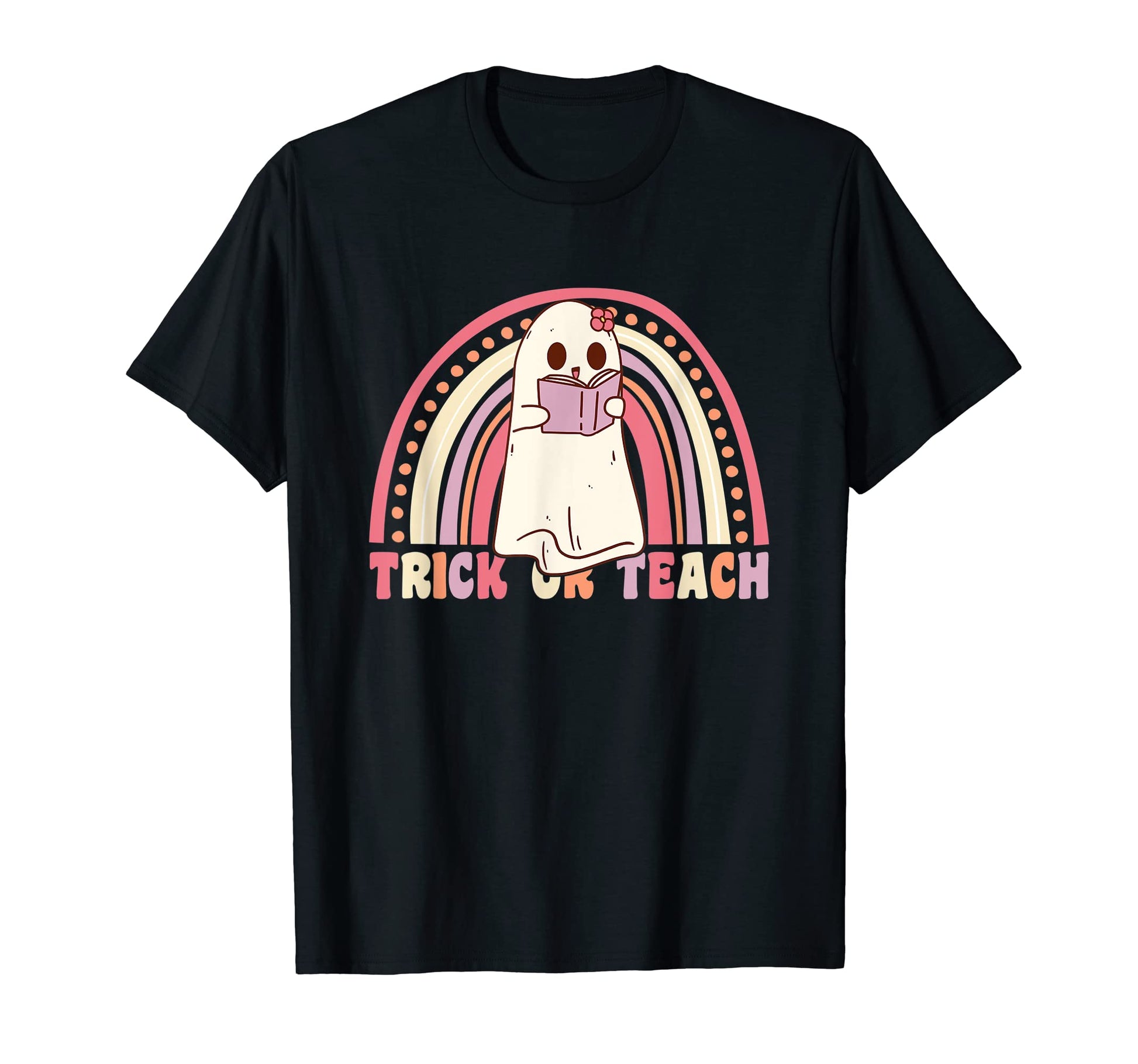 Trick Or Teach Groovy Ghost Rainbow T-Shirt - Custom Art Print for Adults - T-Shirt, Sweatshirt, Hoodie
