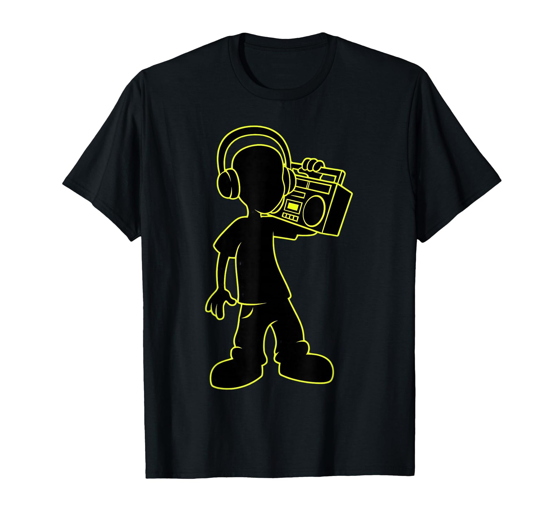 Neon Yellow Boombox Headphones Hip Hop T-Shirt - Graphic Print for Adults - T-Shirt, Sweatshirt, Hoodie