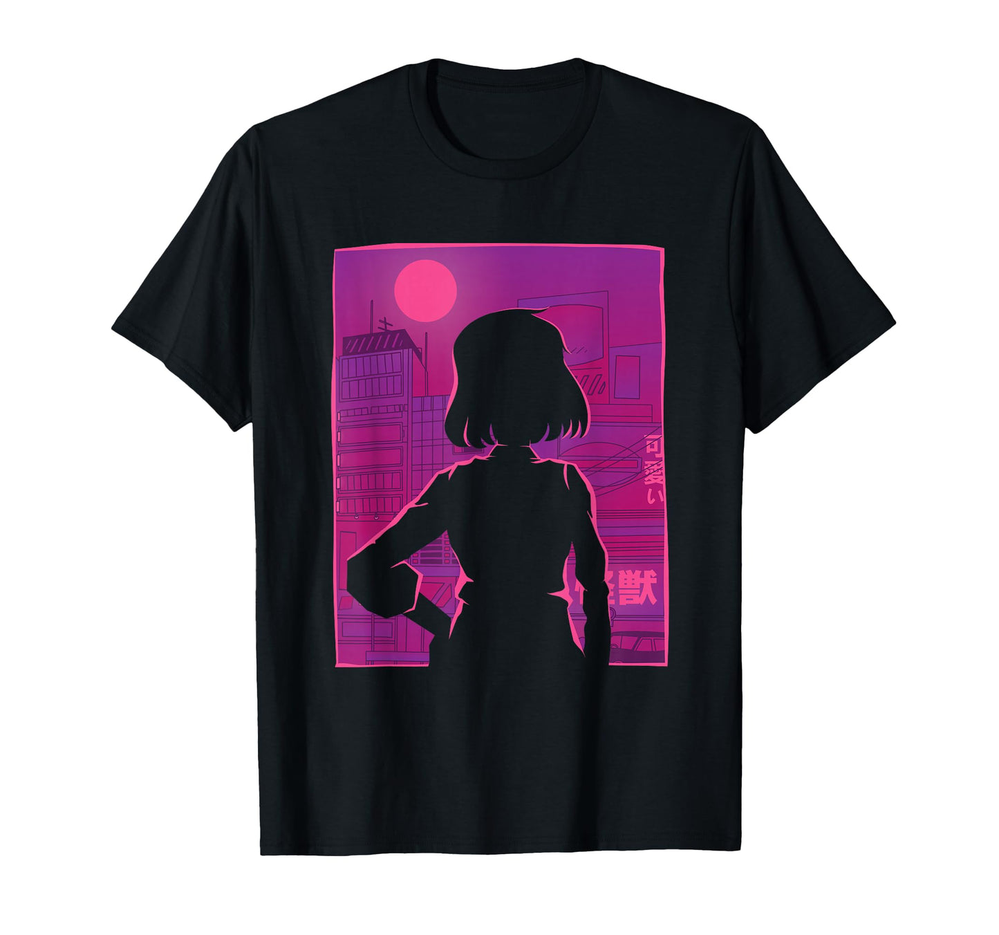 Cyberpunk City Anime Silhouette T-Shirt - Fun Novelty Design Men Women - T-Shirt, Sweatshirt, Hoodie