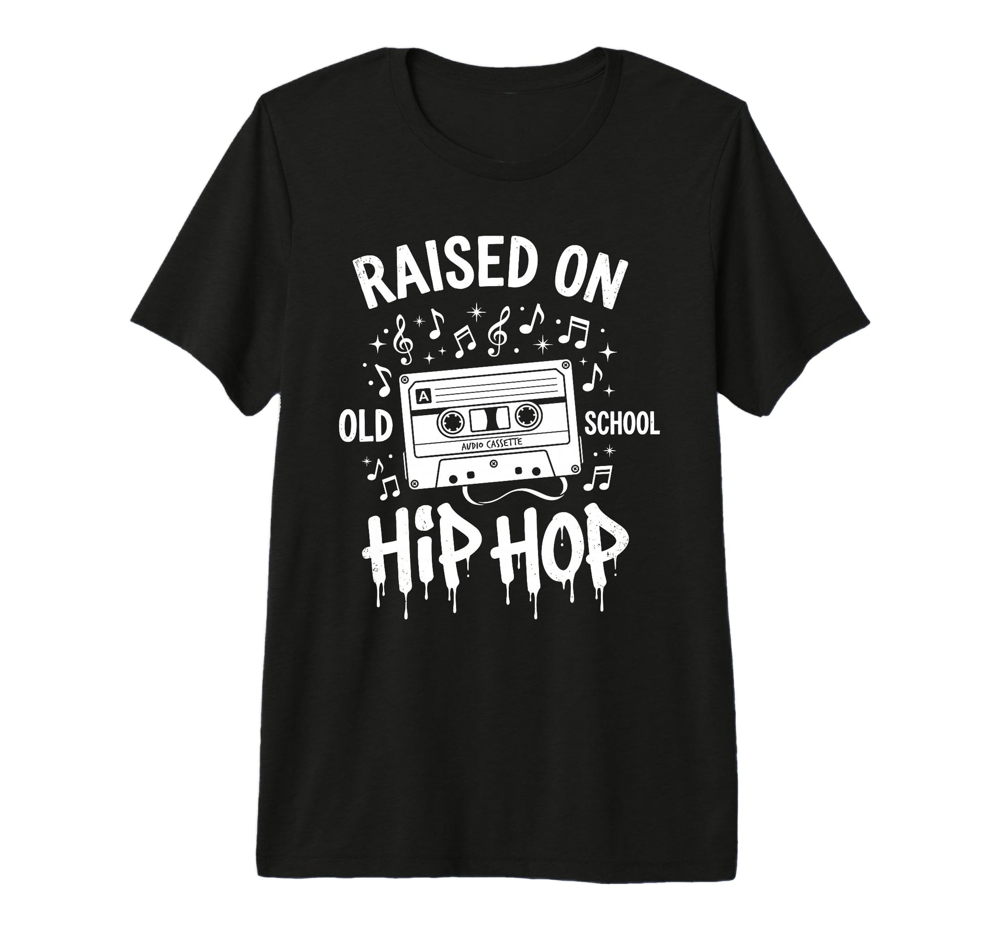 Raised Old School Hip Hop Cassette Tape T-Shirt - Graphic Print for Adults - T-Shirt, Sweatshirt, Hoodie
