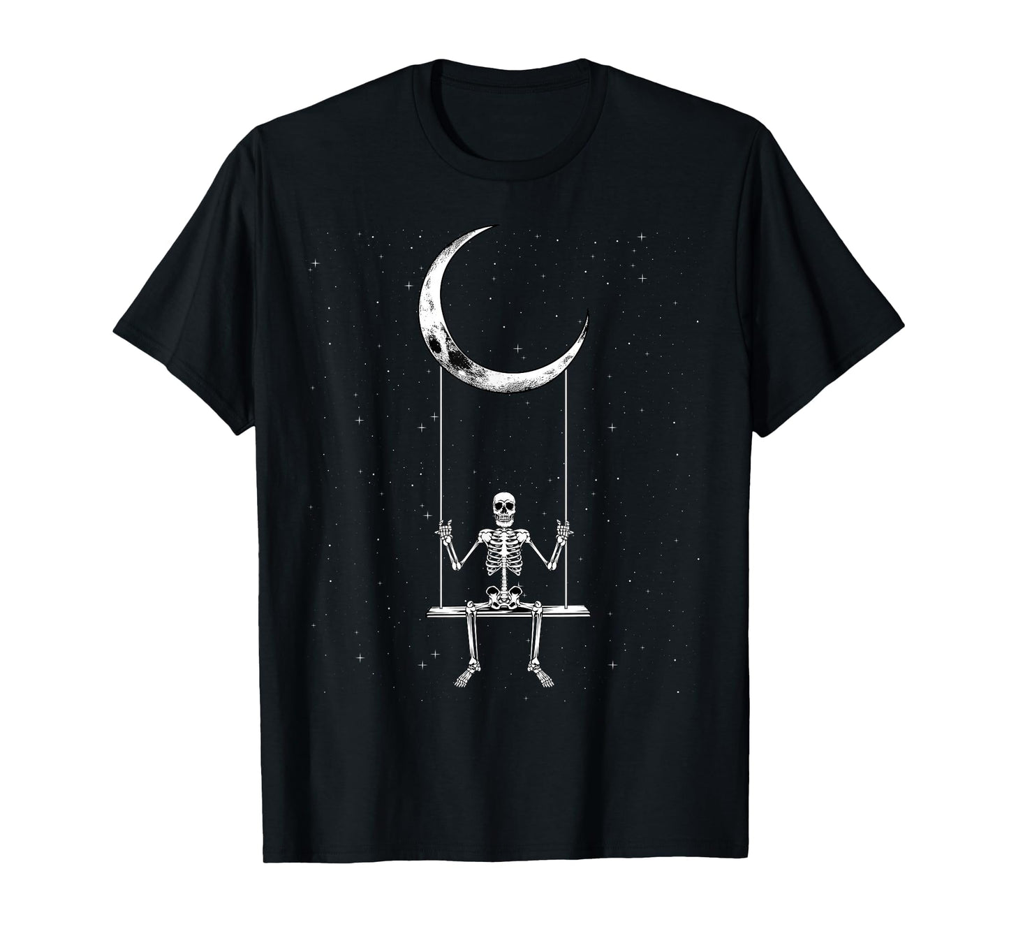 Skeleton Moon Swing Halloween Rock T-Shirt - Unique Graphic for Adults - T-Shirt, Sweatshirt, Hoodie