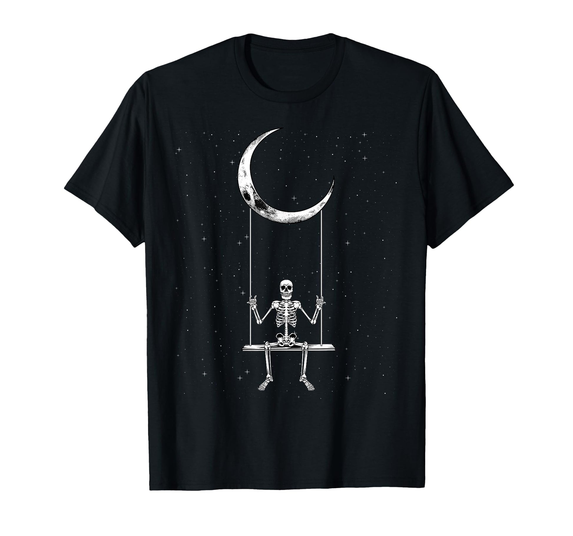 Skeleton Moon Swing Halloween Rock T-Shirt - Unique Graphic for Adults - T-Shirt, Sweatshirt, Hoodie