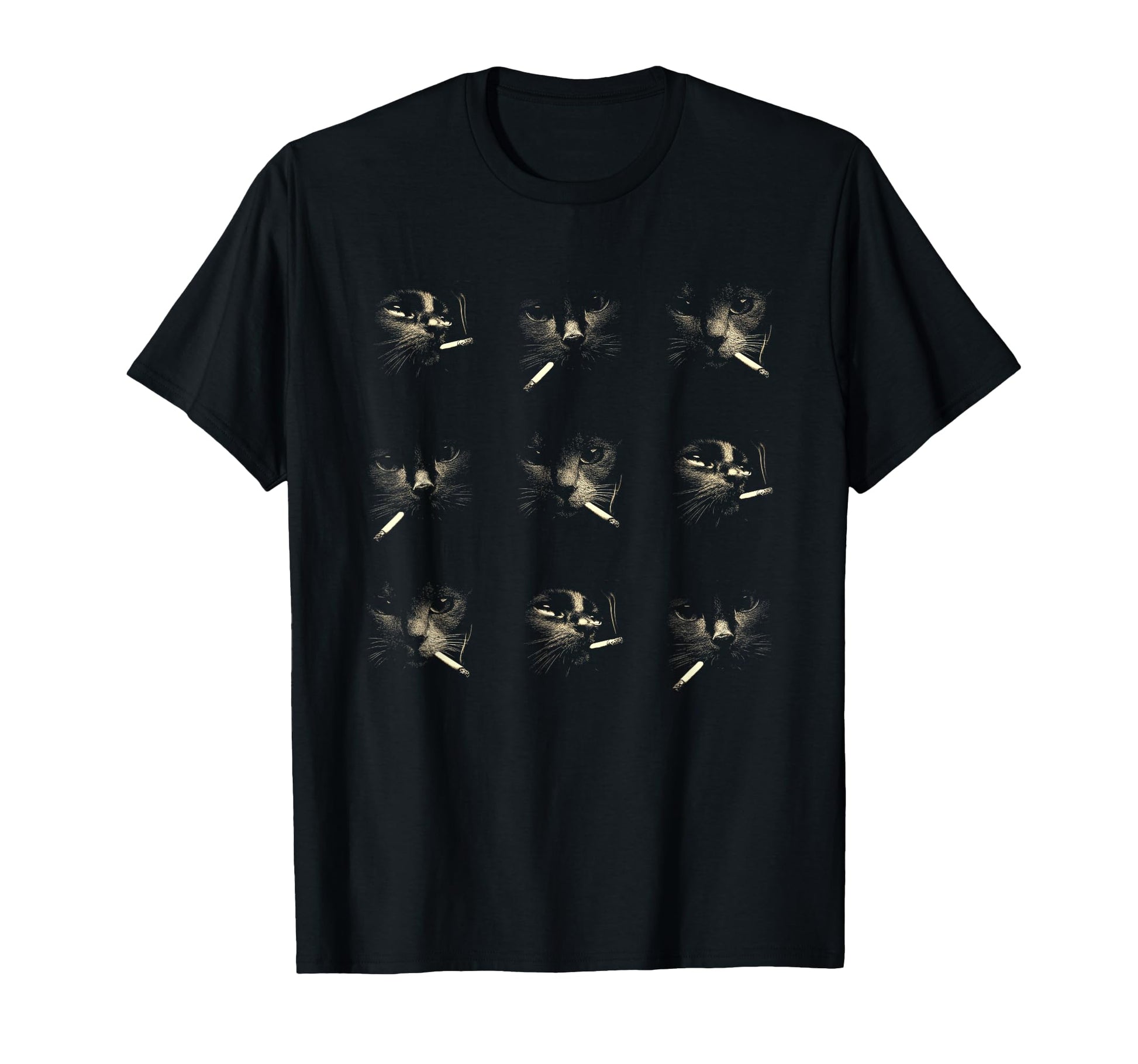 Funny Edgy Smoking Cat Meme 3X3 Grid T-Shirt - Fun Novelty Design Unisex - T-Shirt, Sweatshirt, Hoodie