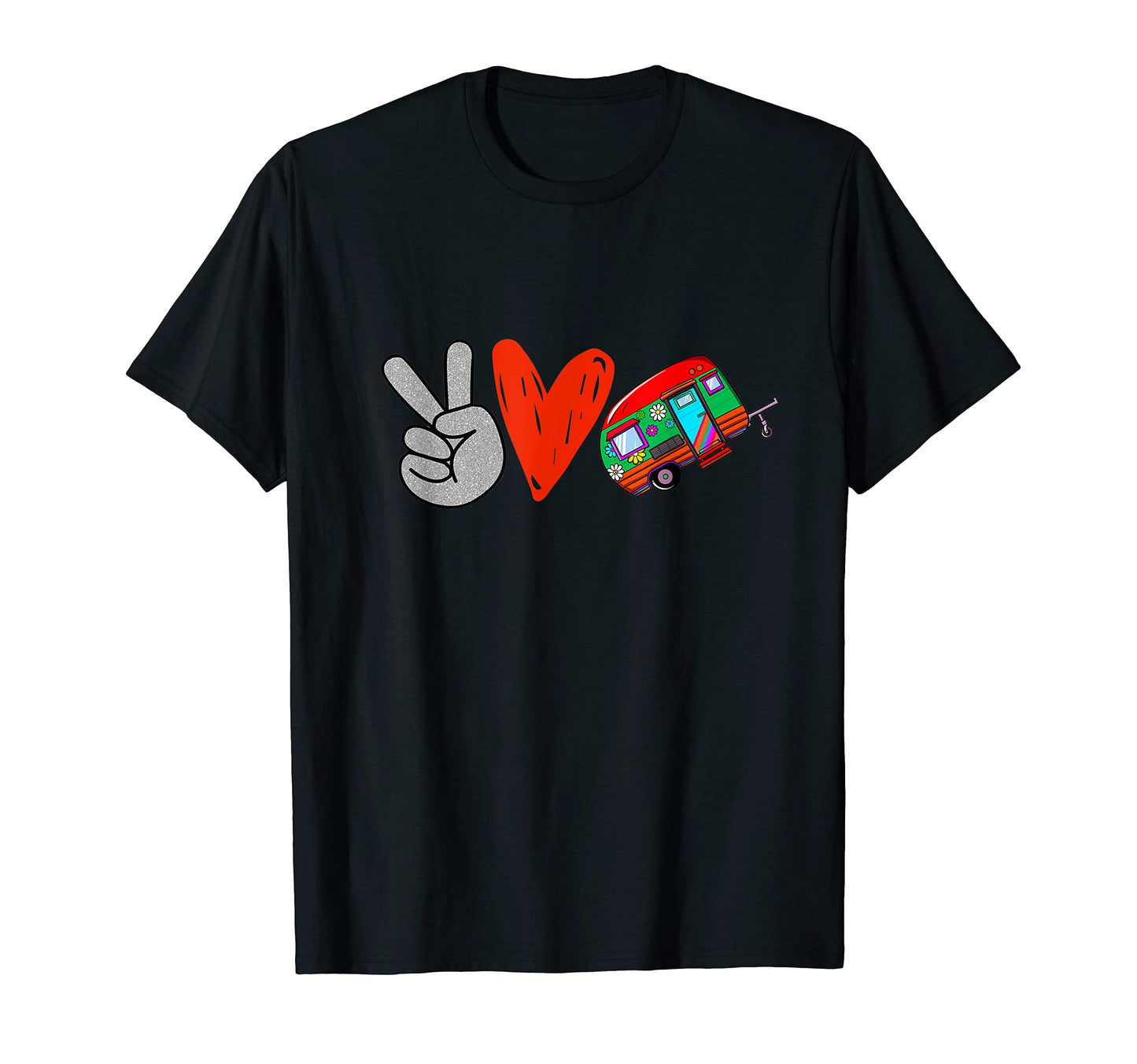 Travel Trailer Camping Heart Peace Love T-Shirt - Graphic Print for Adults - T-Shirt, Sweatshirt, Hoodie