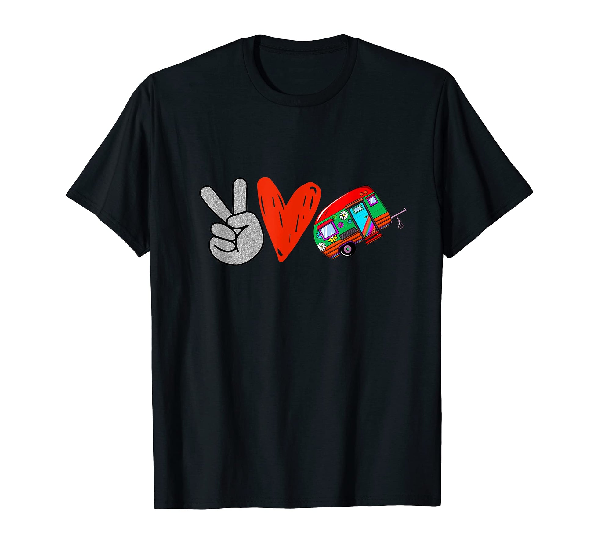 Travel Trailer Camping Heart Peace Love T-Shirt - Graphic Print for Adults - T-Shirt, Sweatshirt, Hoodie
