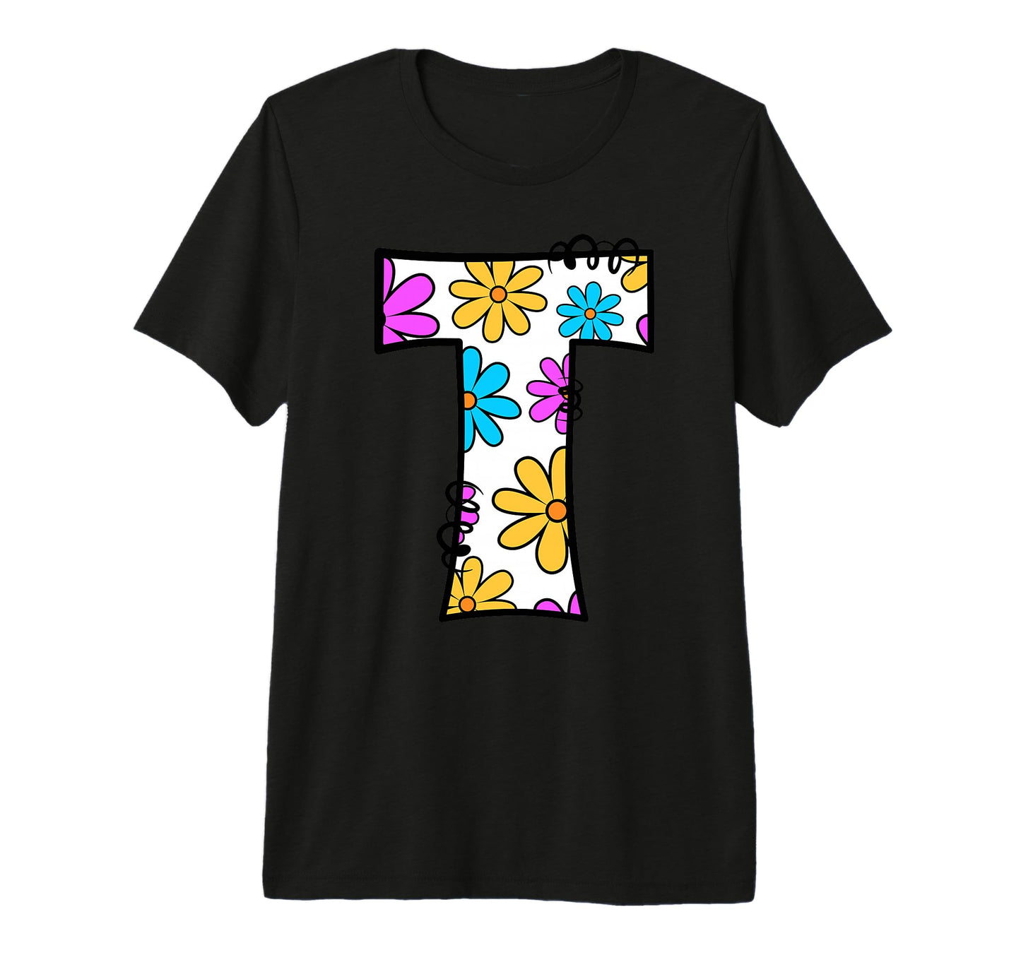 Letter T Floral Daisy Alphabet Tri T-Shirt - Aesthetic Graphic Men Women - T-Shirt, Sweatshirt, Hoodie