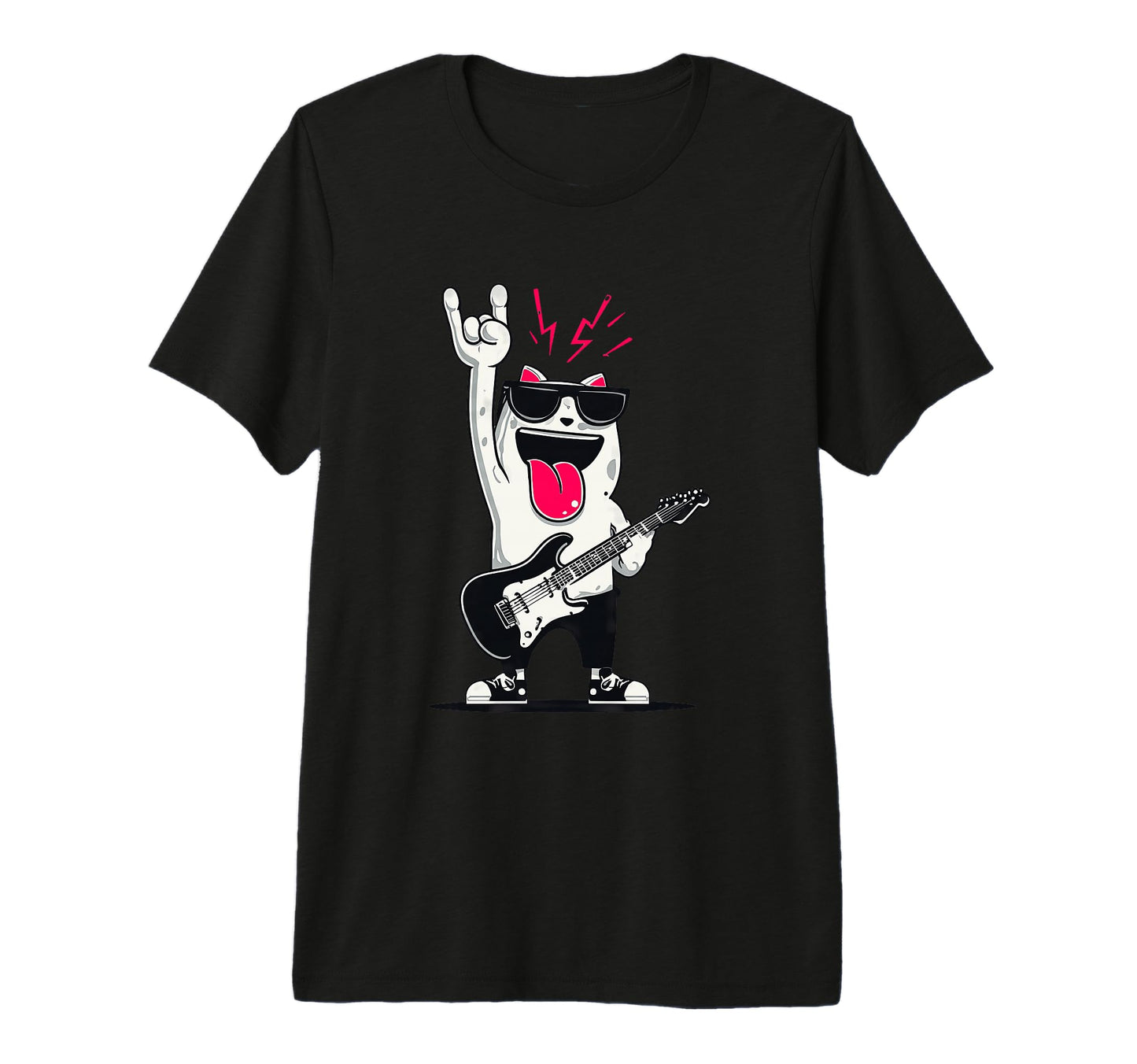 Rock Cat Guitarist Funny Animal Tri Blend T-Shirt - Minimalist Print Unisex - T-Shirt, Sweatshirt, Hoodie