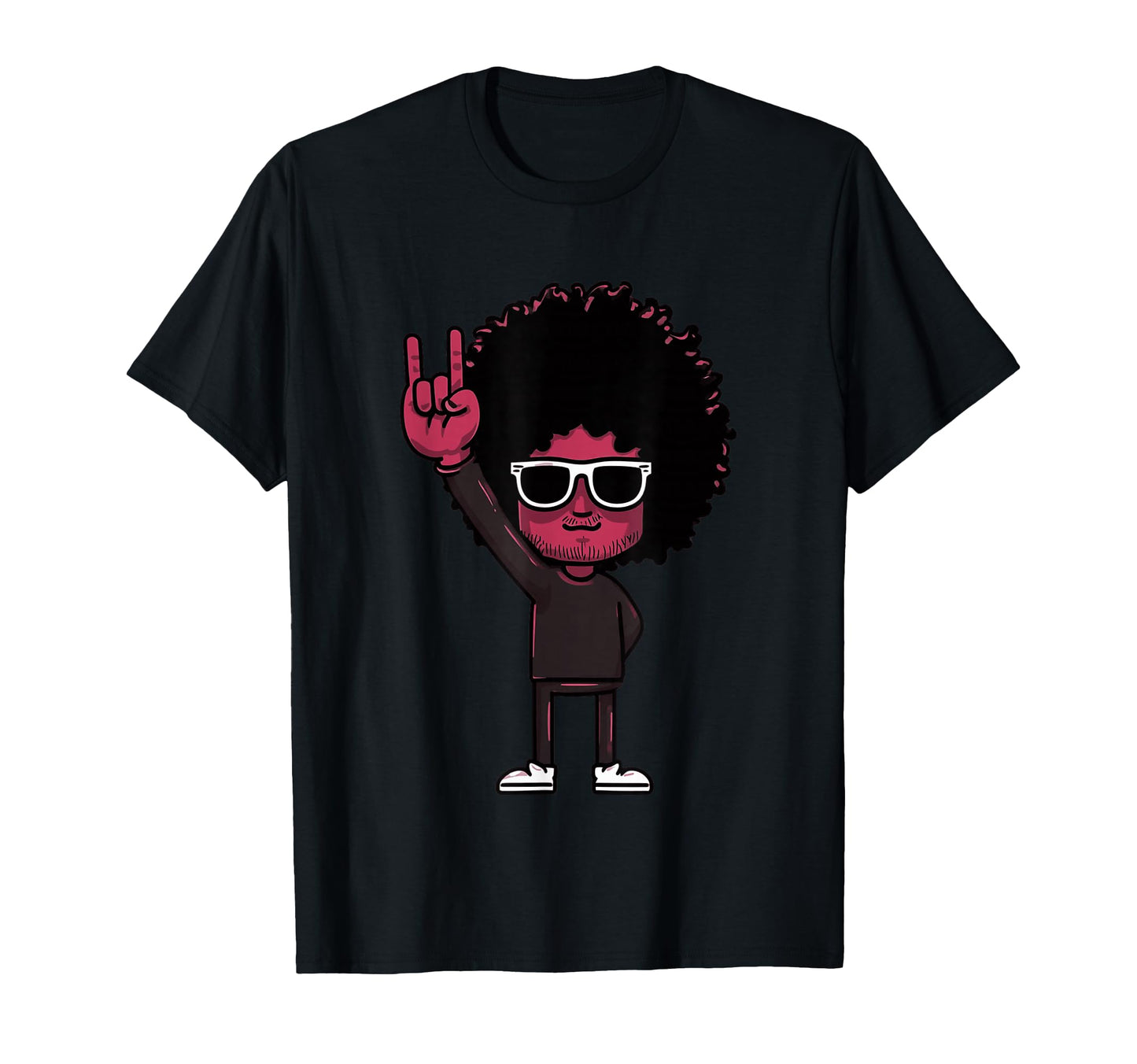 Afro Rock Hand Sign Character Funky T-Shirt - Aesthetic Graphic for Adults - T-Shirt, Sweatshirt, Hoodie