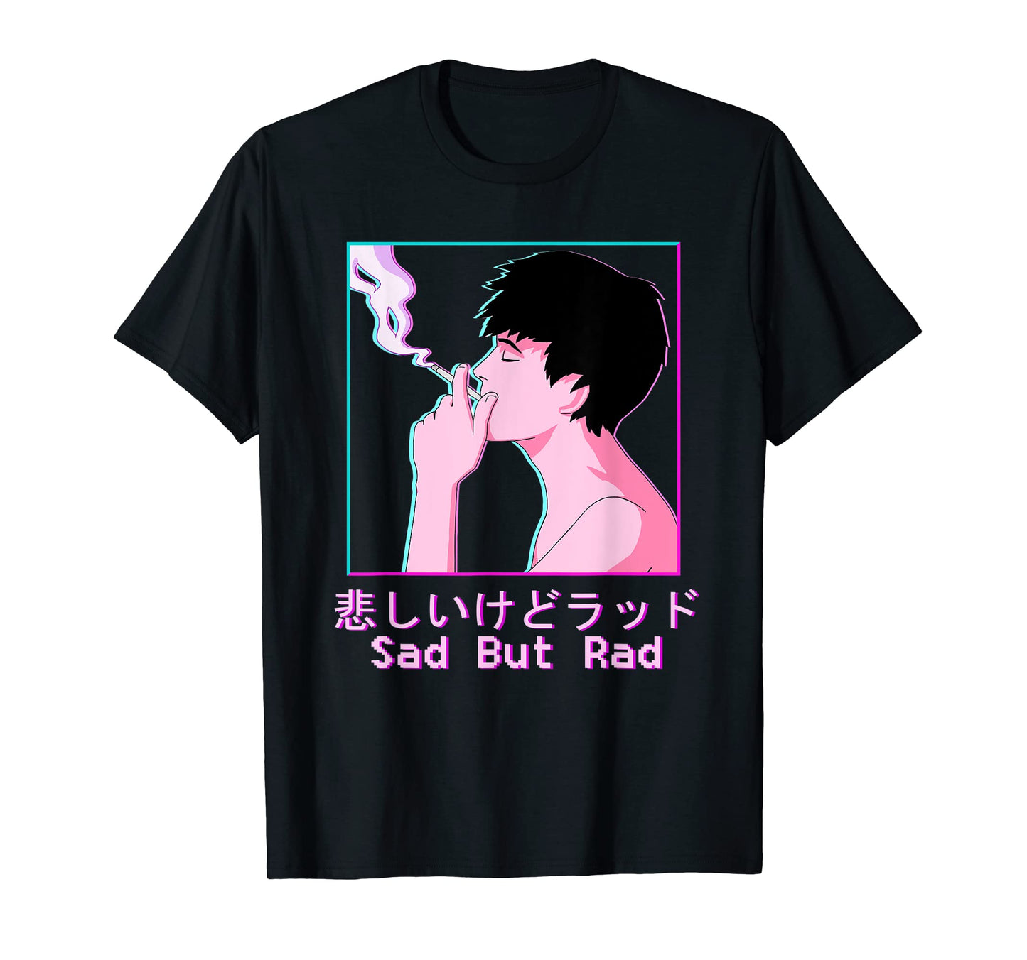 Vaporwave Aesthetic Japanese Smoking Sad T-Shirt - Custom Art Print Unisex - T-Shirt, Sweatshirt, Hoodie