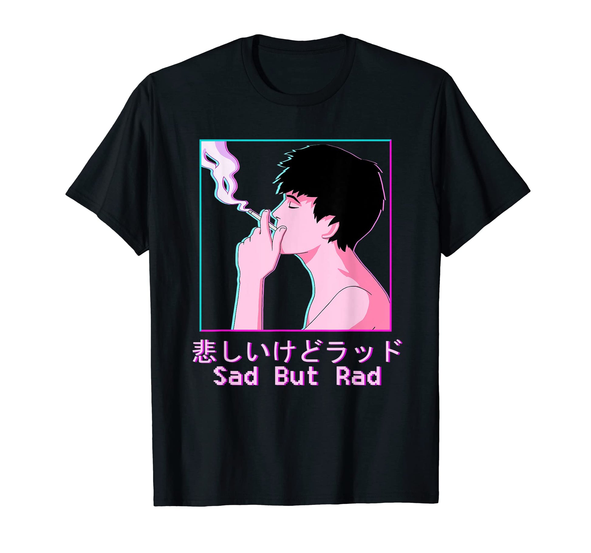 Vaporwave Aesthetic Japanese Smoking Sad T-Shirt - Custom Art Print Unisex - T-Shirt, Sweatshirt, Hoodie