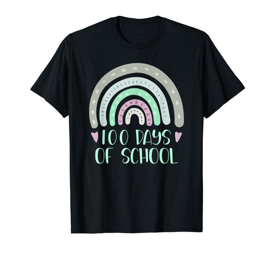 100 Days School Teacher Student Rainbow T-Shirt - Minimalist Print Unisex - T-Shirt, Sweatshirt, Hoodie