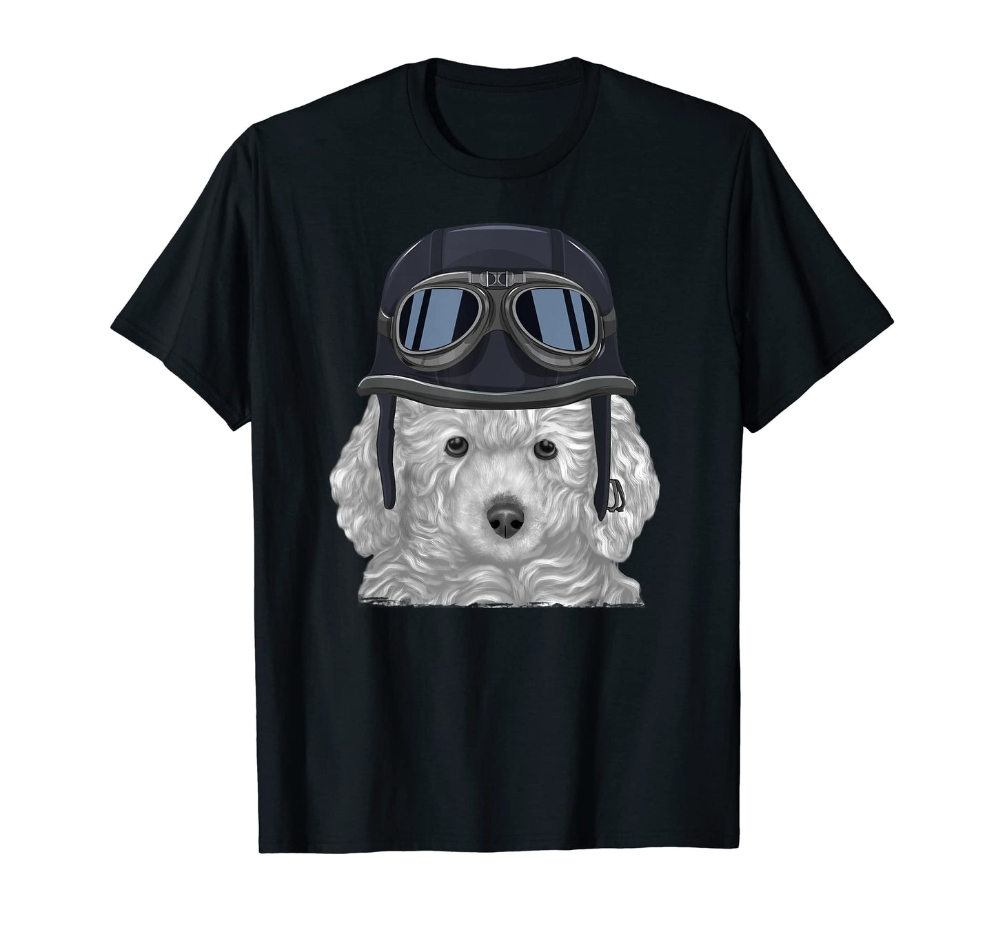 White Poodle Wearing Motorcycle Helmet T-Shirt - Trendy Graphic Men Women - T-Shirt, Sweatshirt, Hoodie