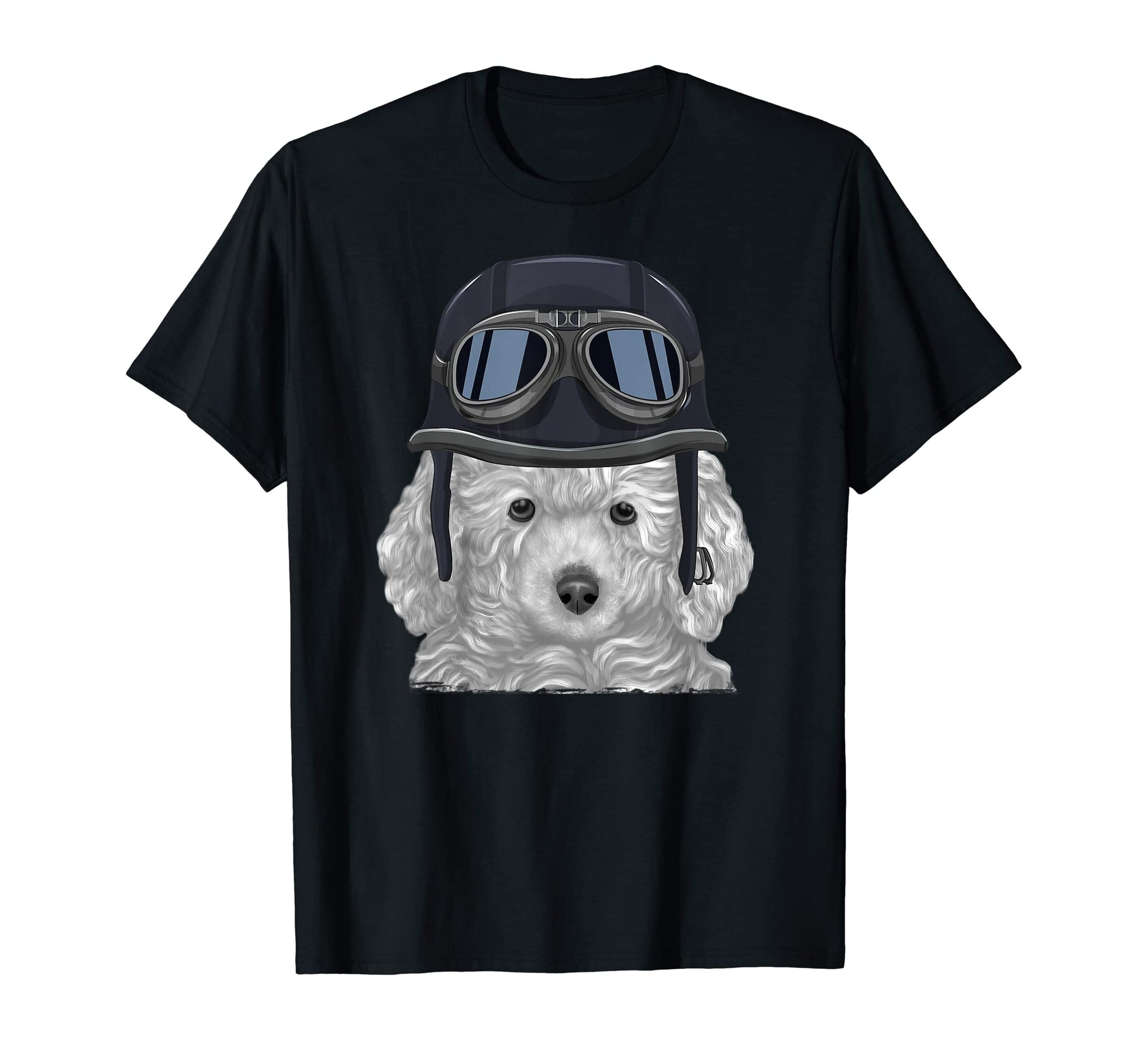 White Poodle Wearing Motorcycle Helmet T-Shirt - Trendy Graphic Men Women - T-Shirt, Sweatshirt, Hoodie