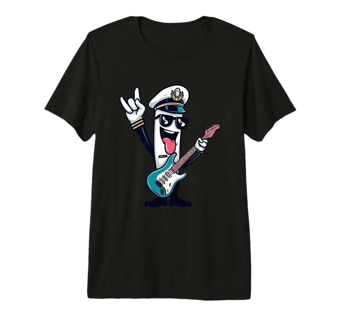 Funny Cartoon Captain Guitar Player T-Shirt - Graphic Print for Adults - T-Shirt, Sweatshirt, Hoodie