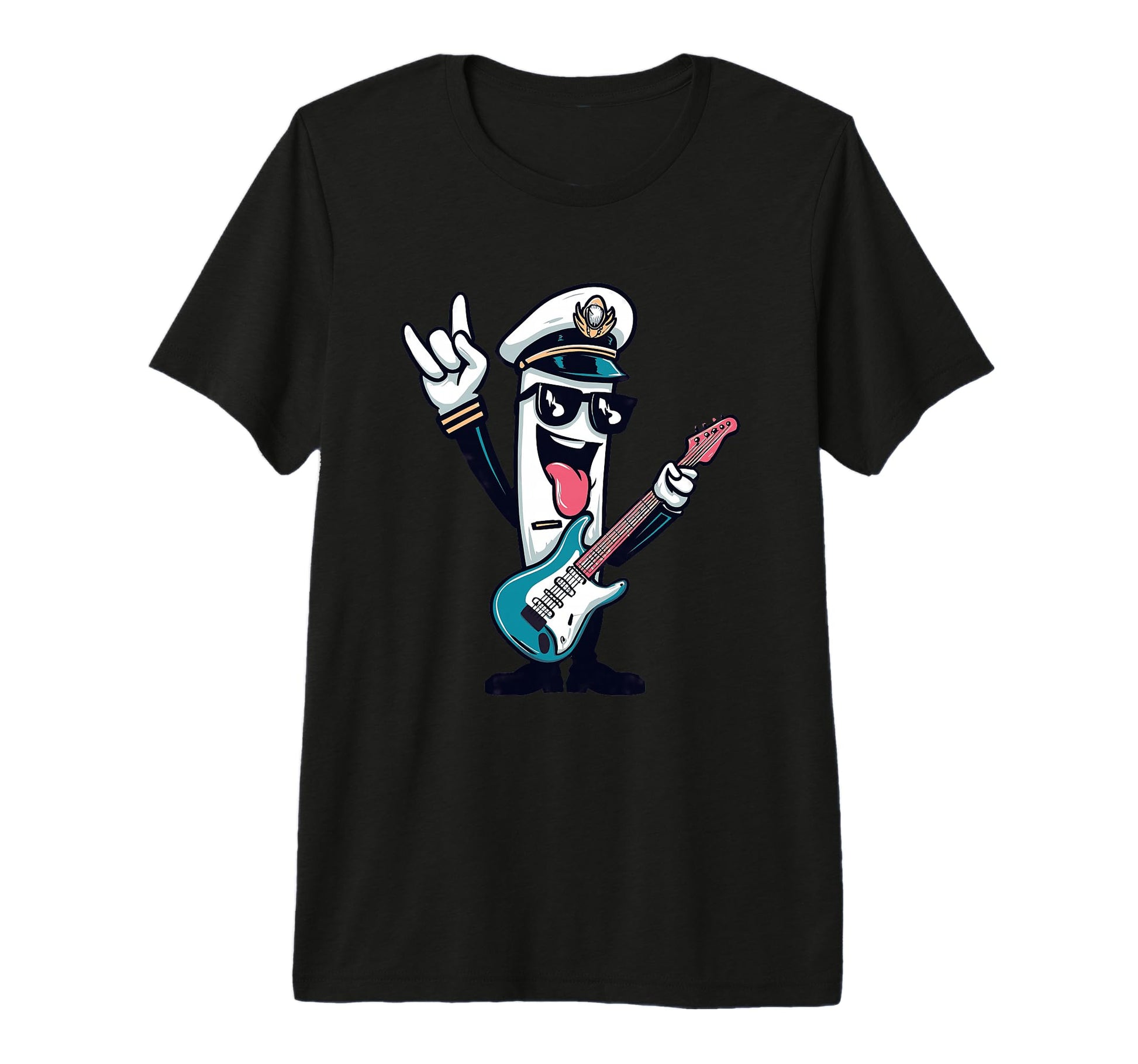 Funny Cartoon Captain Guitar Player T-Shirt - Graphic Print for Adults - T-Shirt, Sweatshirt, Hoodie
