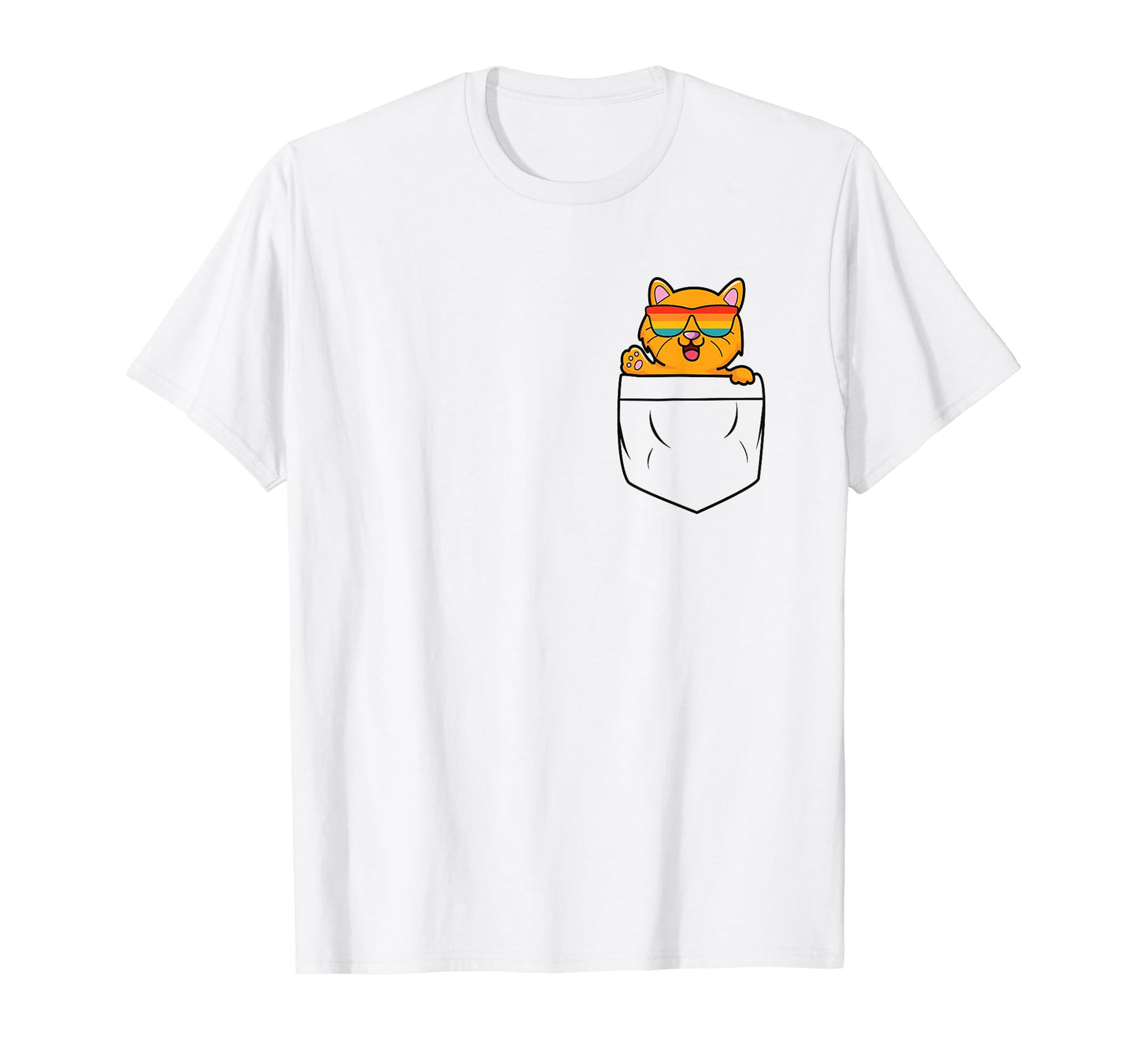 Cat Pocket Funny Cat Rainbow Sunglasses T-Shirt - Trendy Graphic for Adults - T-Shirt, Sweatshirt, Hoodie