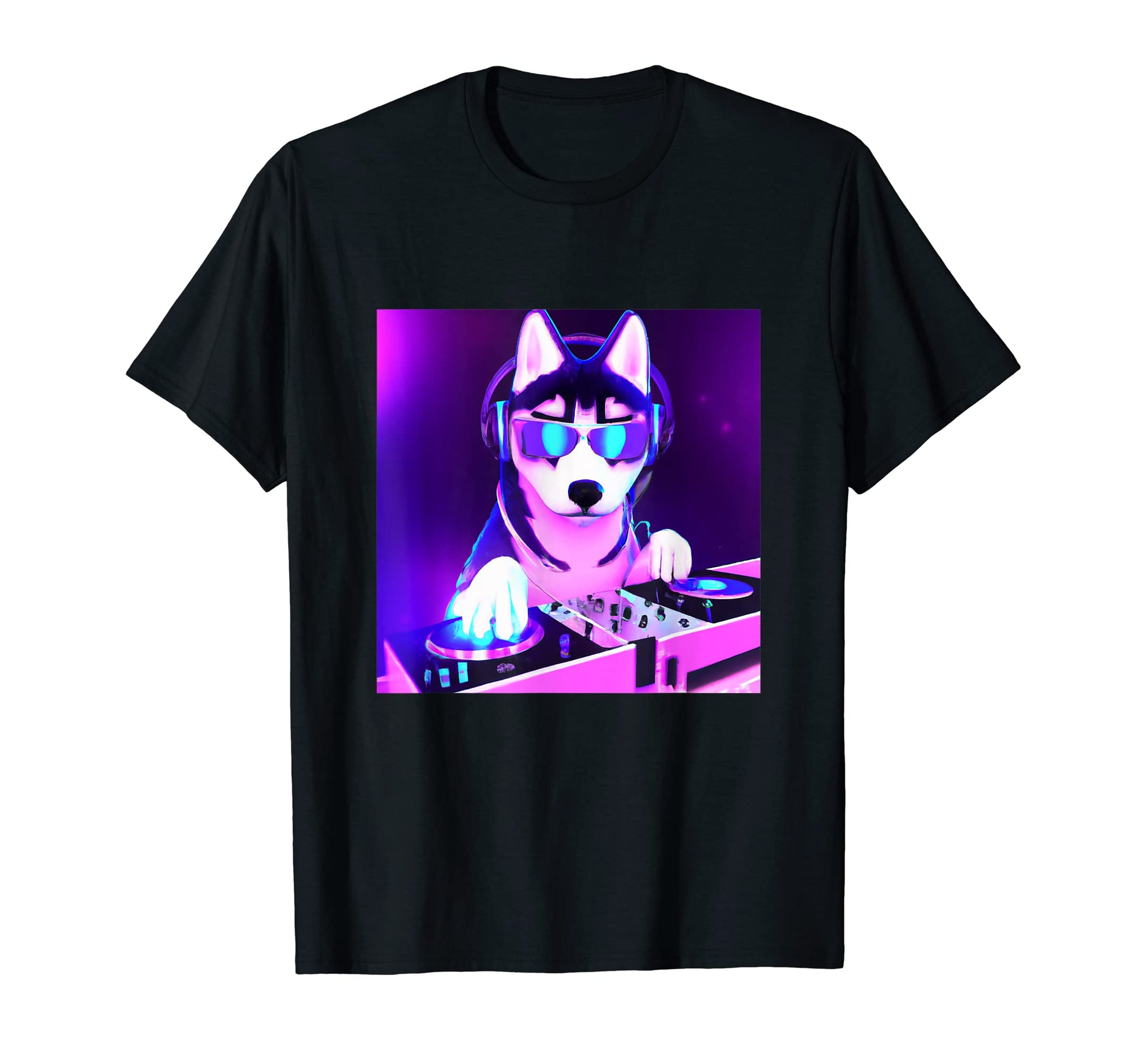 Siberian Husky Vaporwave Dj Dog T-Shirt - Minimalist Print Men Women - T-Shirt, Sweatshirt, Hoodie
