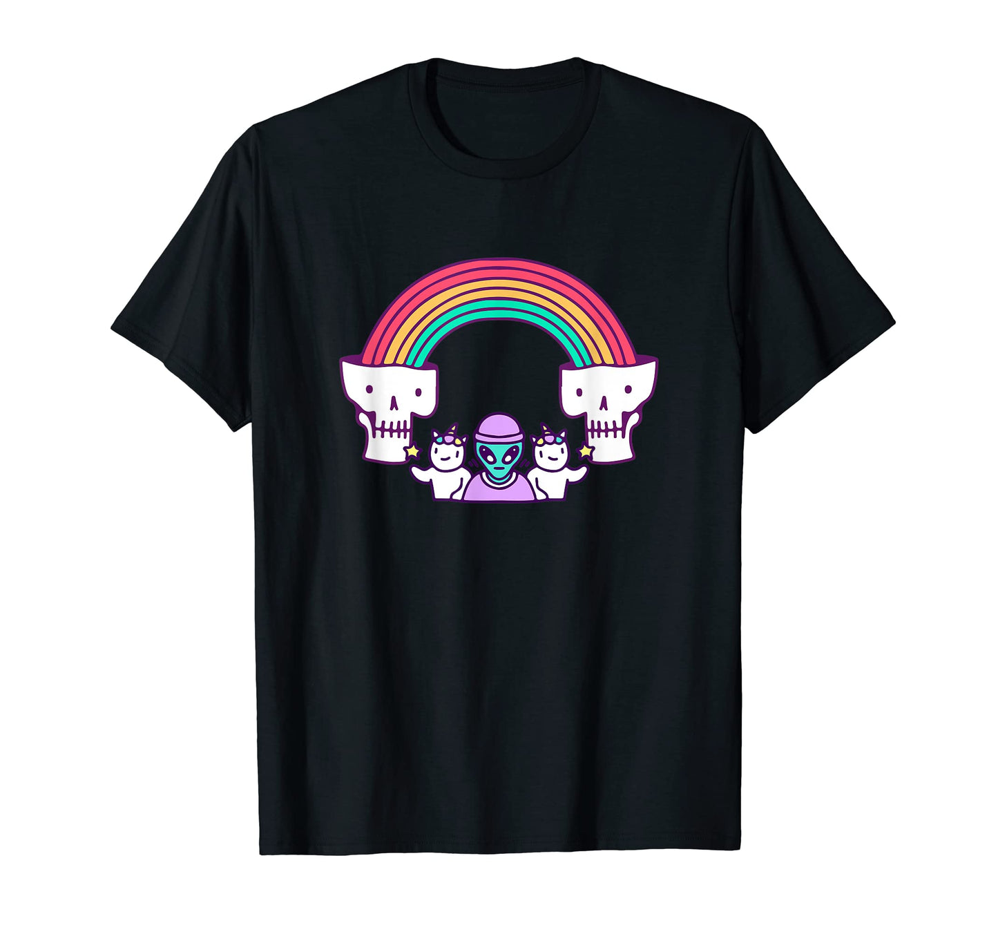 Skull Aliens Cat Funny Earth Party Rainbow T-Shirt - Unique Graphic Unisex - T-Shirt, Sweatshirt, Hoodie
