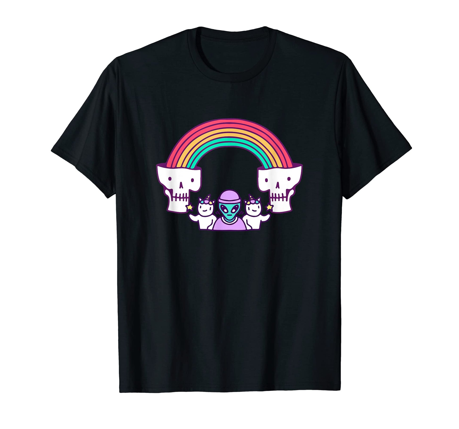 Skull Aliens Cat Funny Earth Party Rainbow T-Shirt - Unique Graphic Unisex - T-Shirt, Sweatshirt, Hoodie