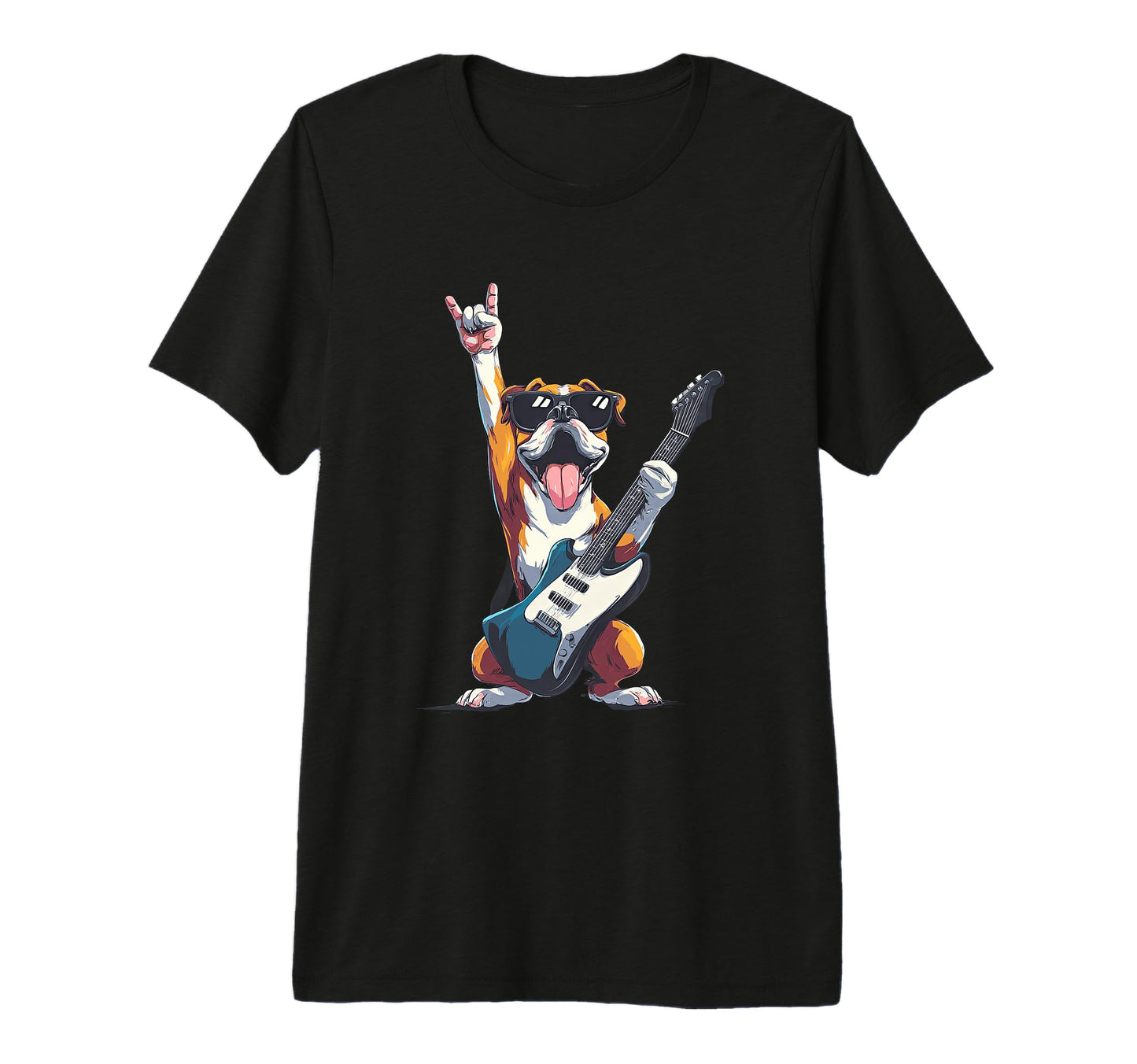 Bulldog Rock Dog Guitar Playing Funny T-Shirt - Graphic Print Men Women - T-Shirt, Sweatshirt, Hoodie