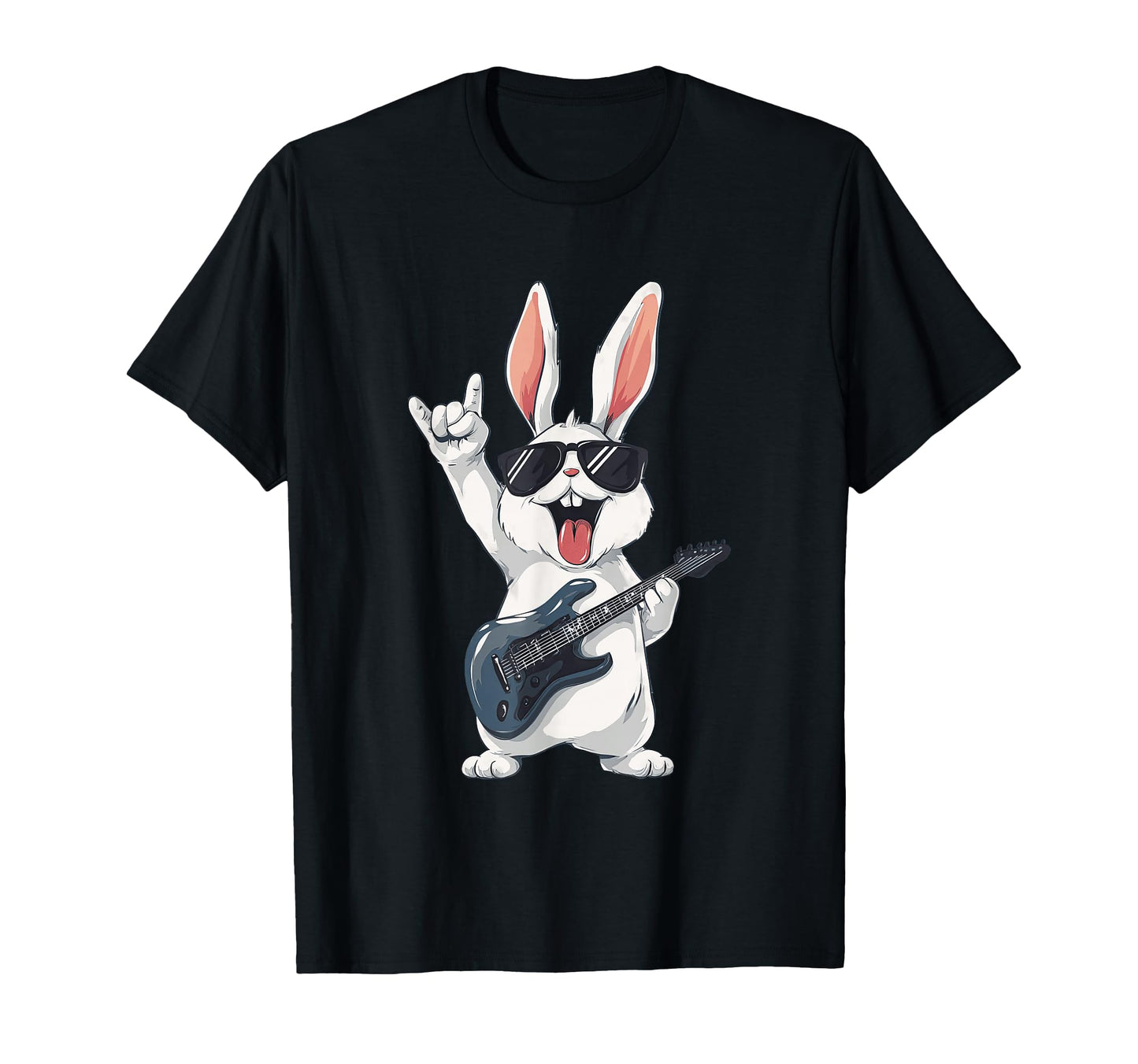 Rabbit Playing Guitar Funny Rock And T-Shirt - Custom Art Print for Adults - T-Shirt, Sweatshirt, Hoodie