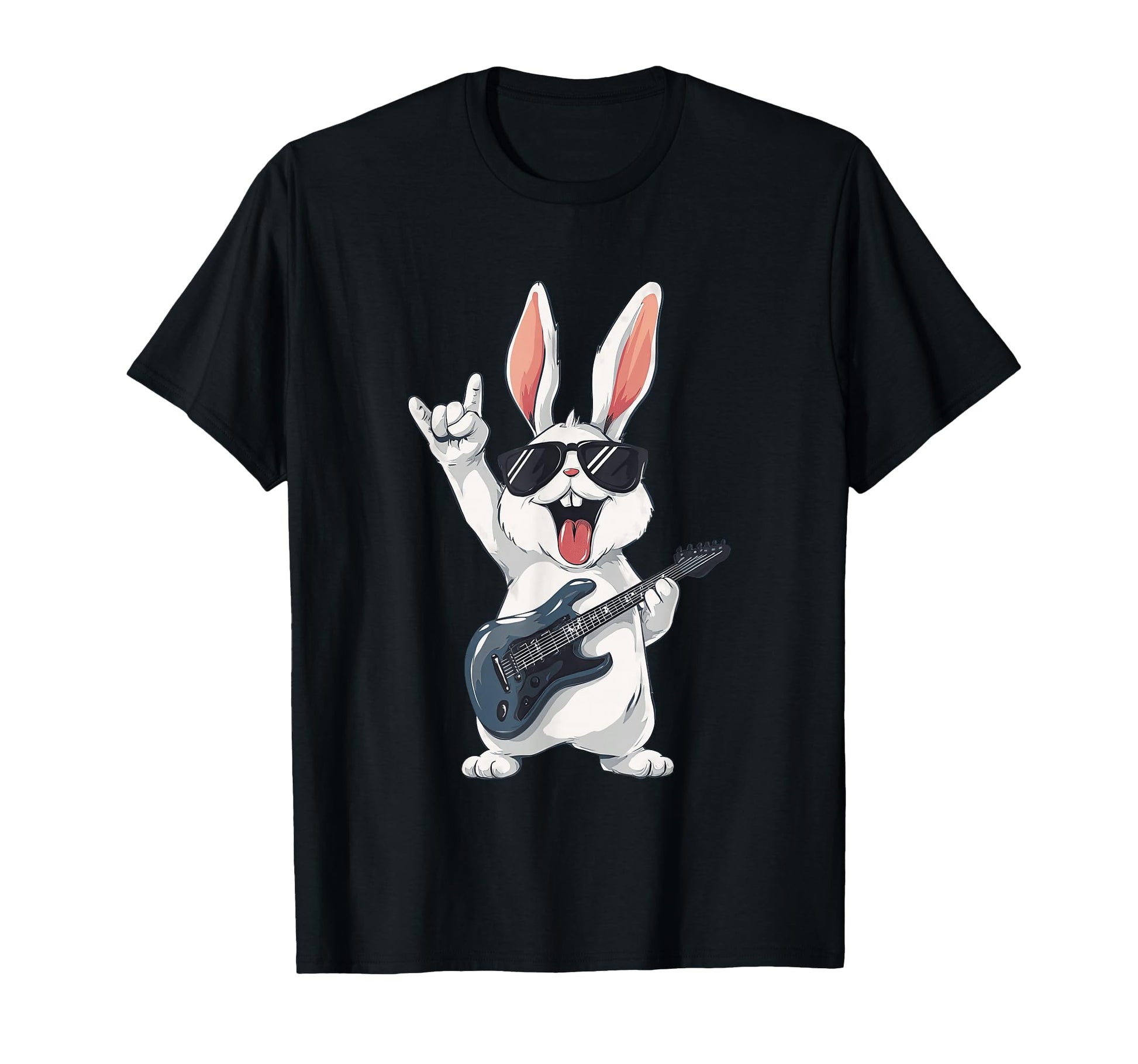 Rabbit Playing Guitar Funny Rock And T-Shirt - Custom Art Print for Adults - T-Shirt, Sweatshirt, Hoodie